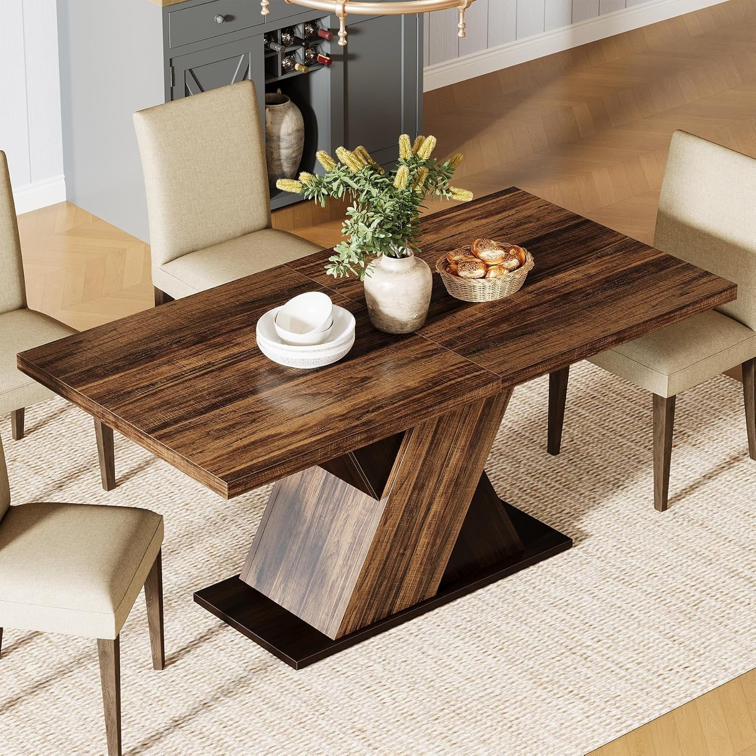 Tribesigns 55" Rustic Farmhouse Dining Table, Space-Saving Wood Table for 4 - Image 5