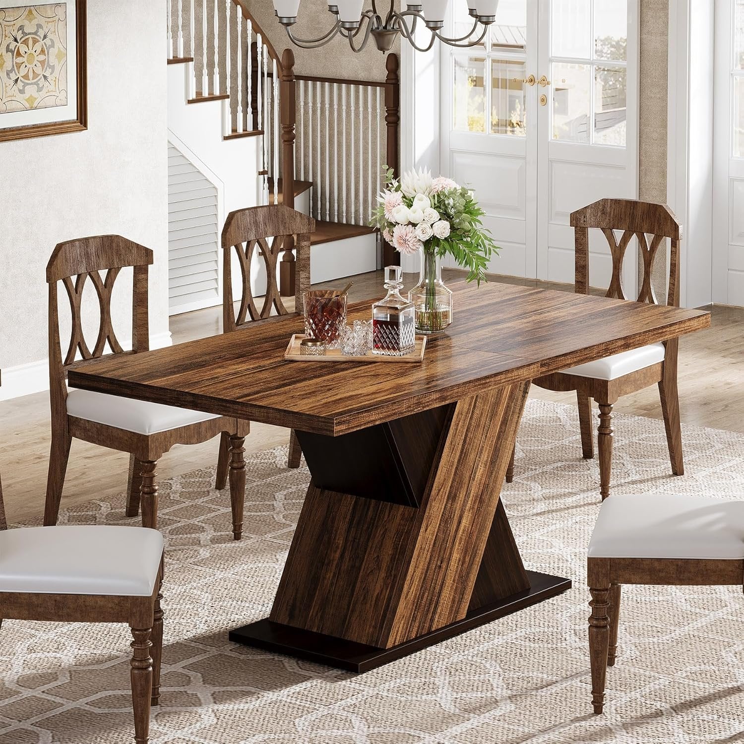 Tribesigns 55" Rustic Farmhouse Dining Table, Space-Saving Wood Table for 4 - Image 8