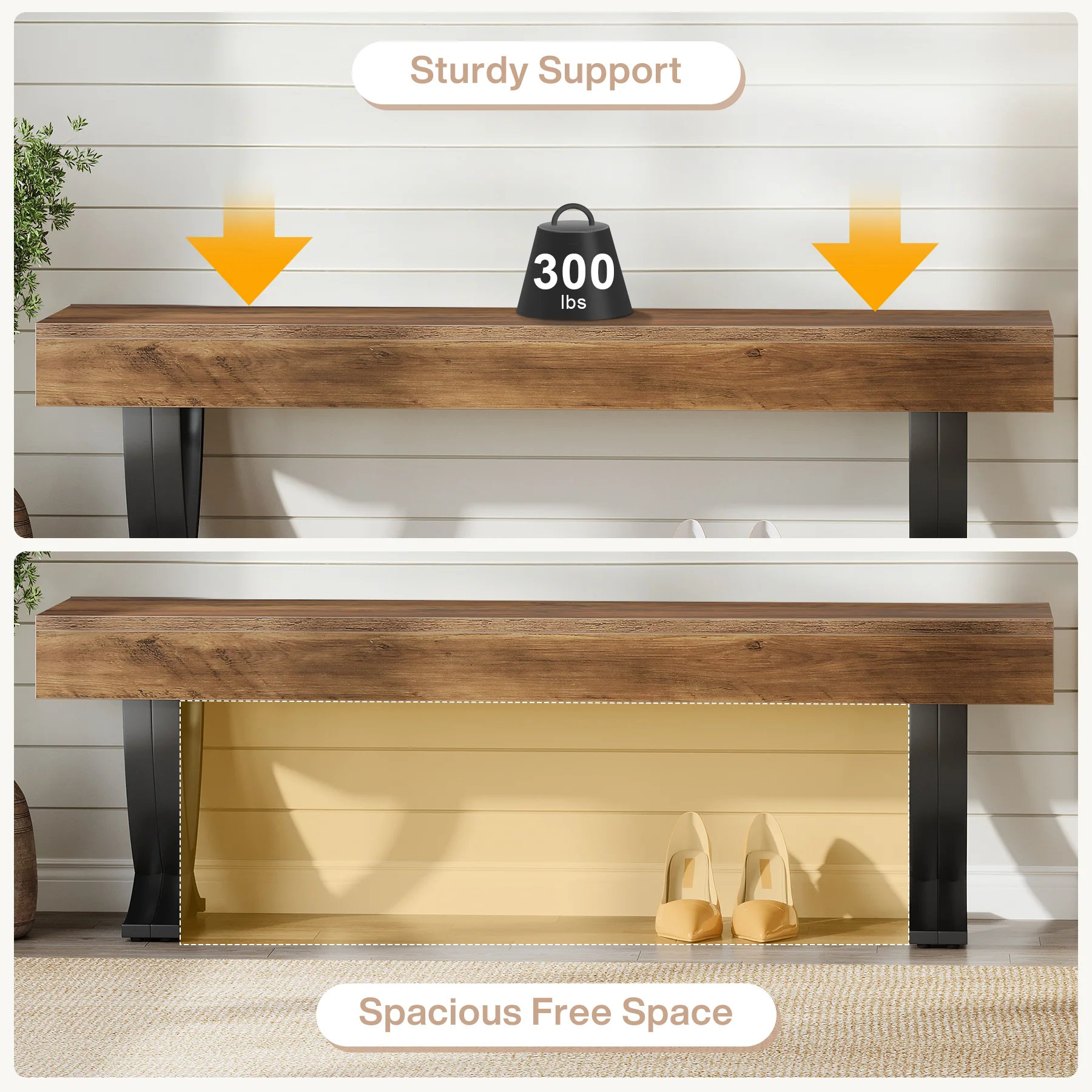Tribesigns 55" Shoe Bench, Industrial Bench with Metal X-Legs for Hallway - Image 3
