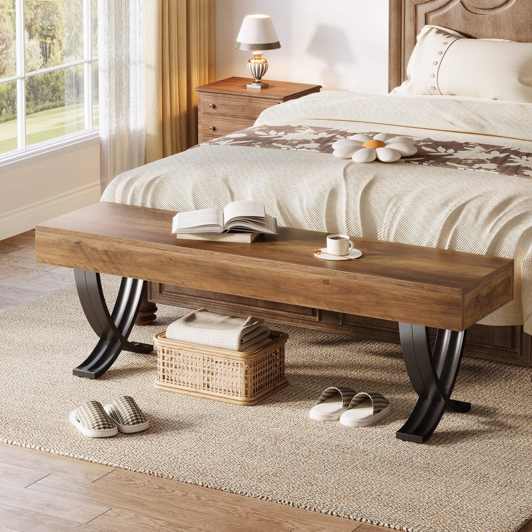 Tribesigns 55" Shoe Bench, Industrial Bench with Metal X-Legs for Hallway - Image 6