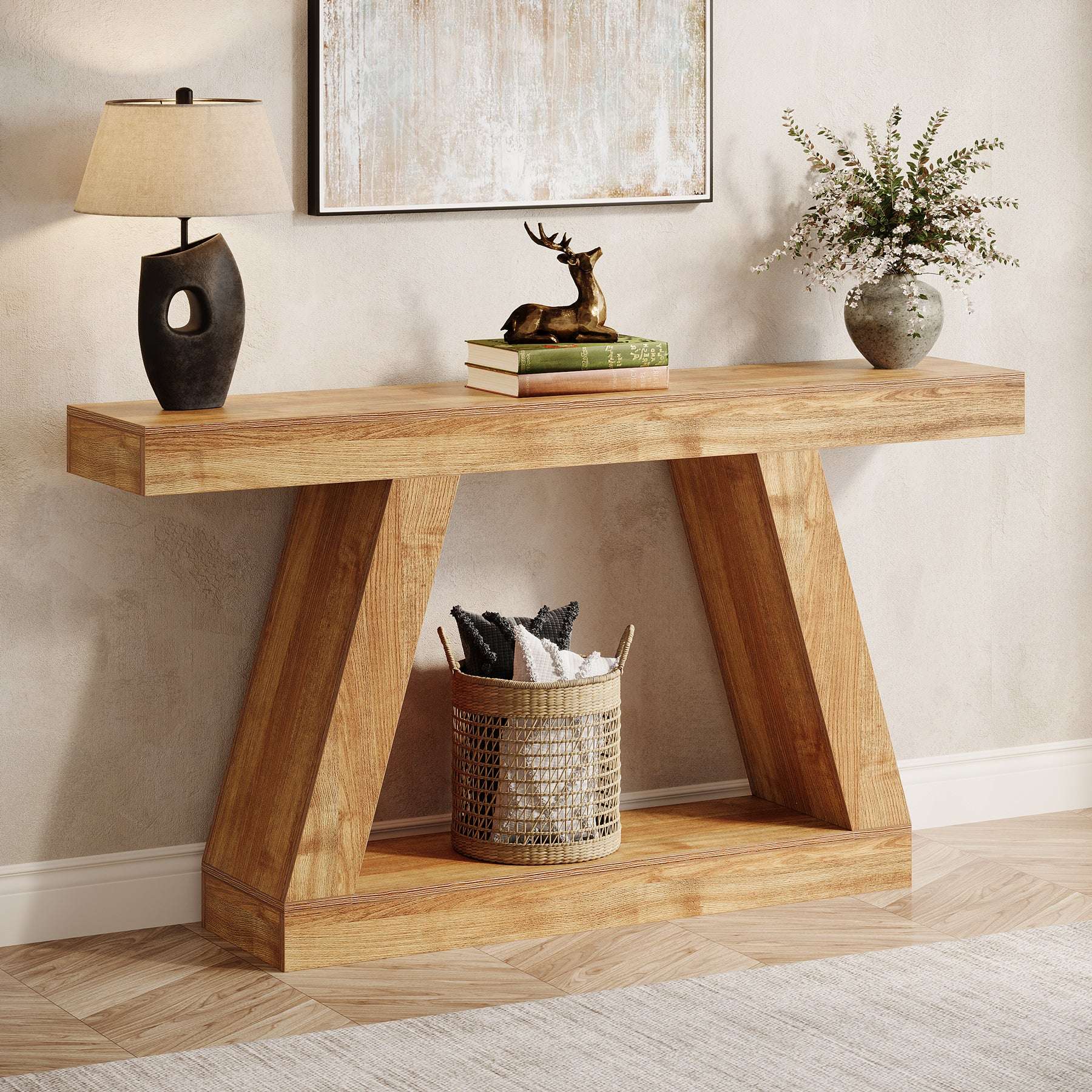 55" Sofa Table with Storage, Farmhouse Console Table for Hallway - Image 3