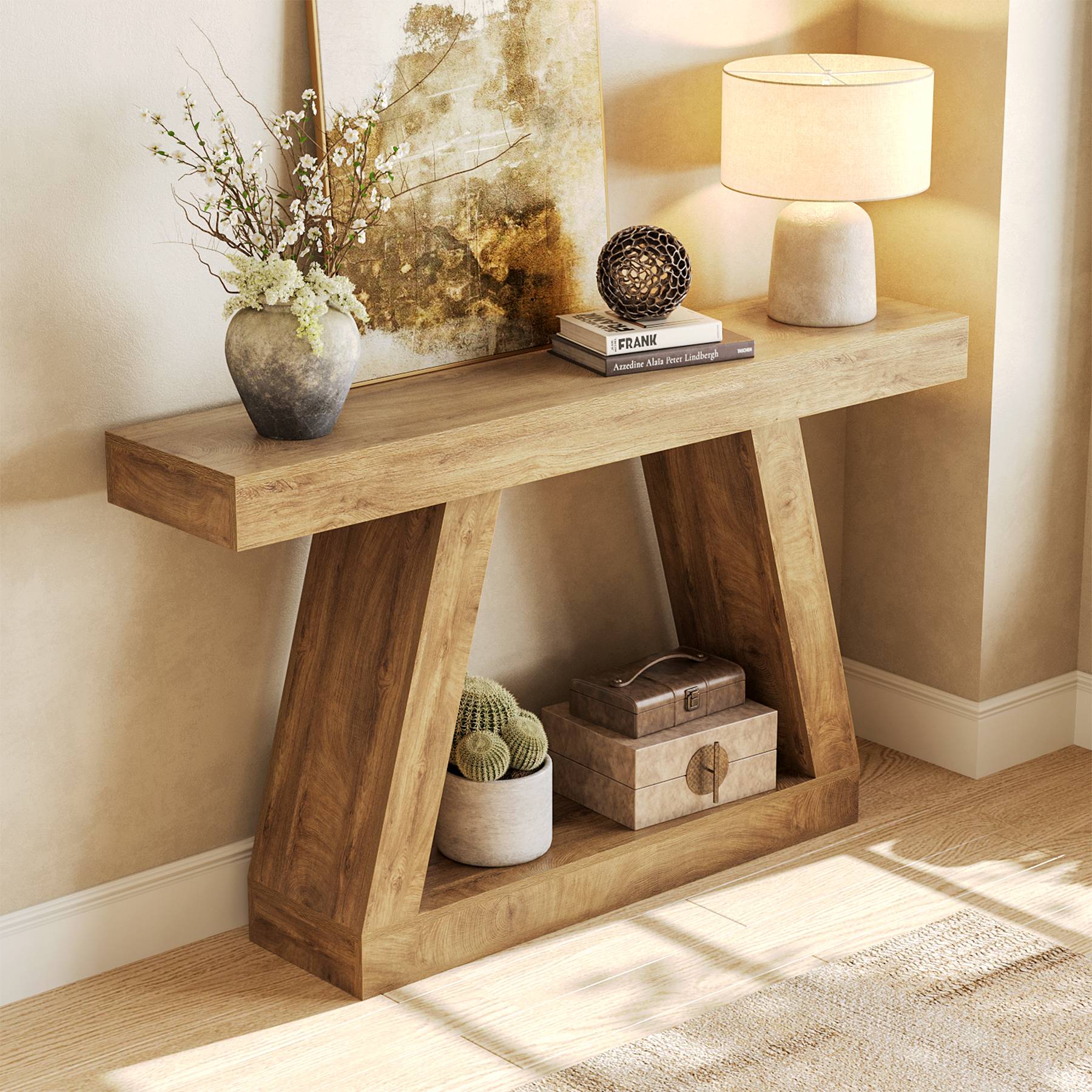 55" Sofa Table with Storage, Farmhouse Console Table for Hallway - Image 4