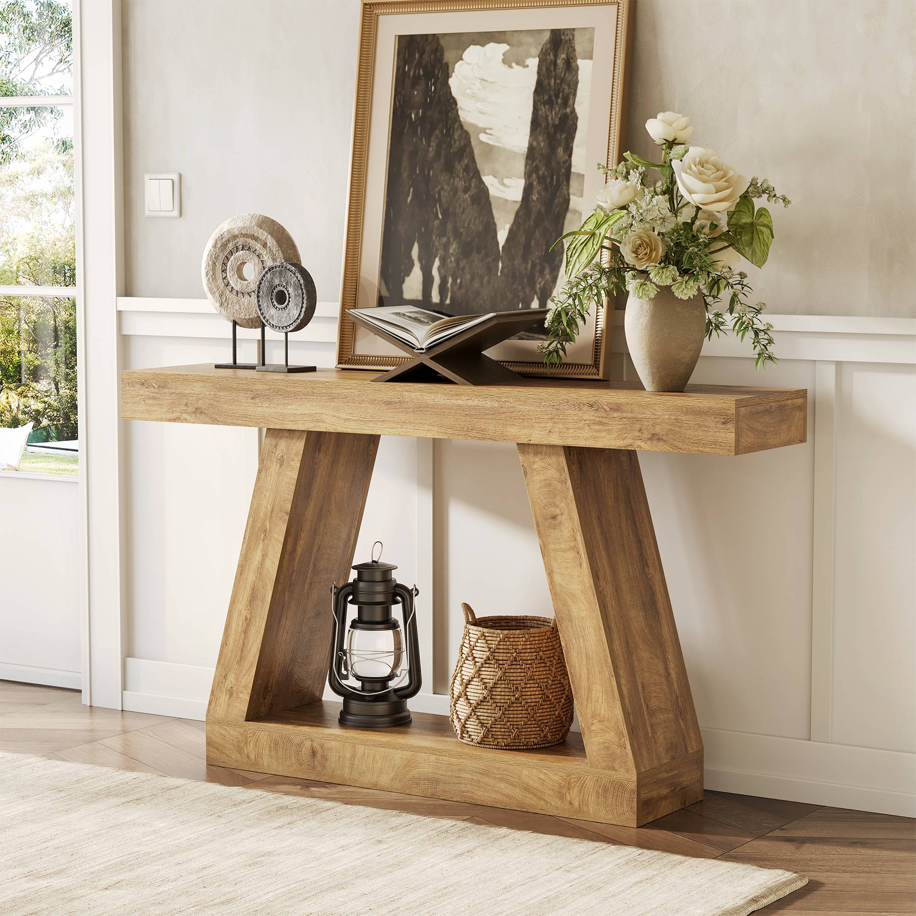 55" Sofa Table with Storage, Farmhouse Console Table for Hallway - Image 5
