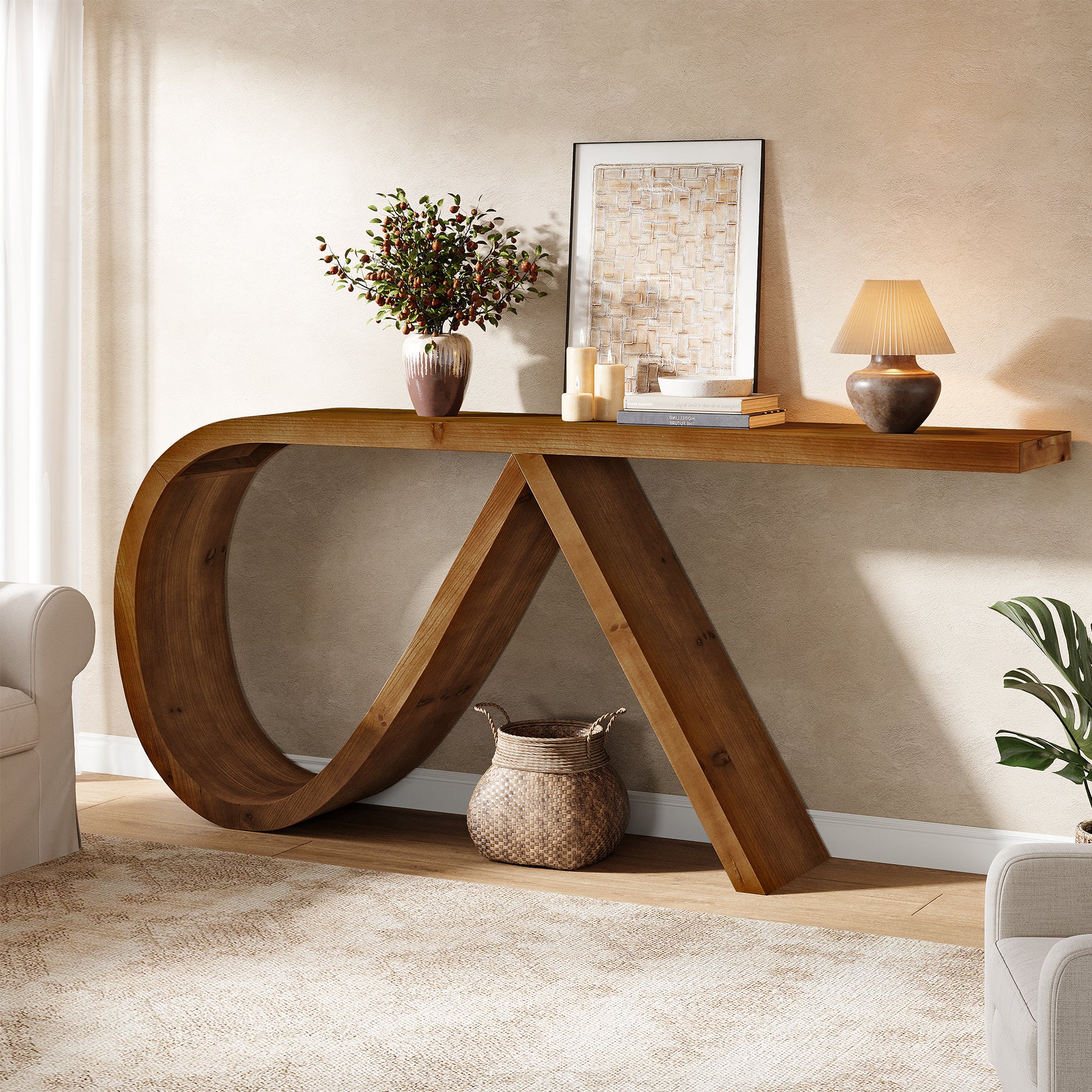 Tribesigns 57-Inch Curved Console Table, Solid Wood Sofa Table for Hallway - Image 10