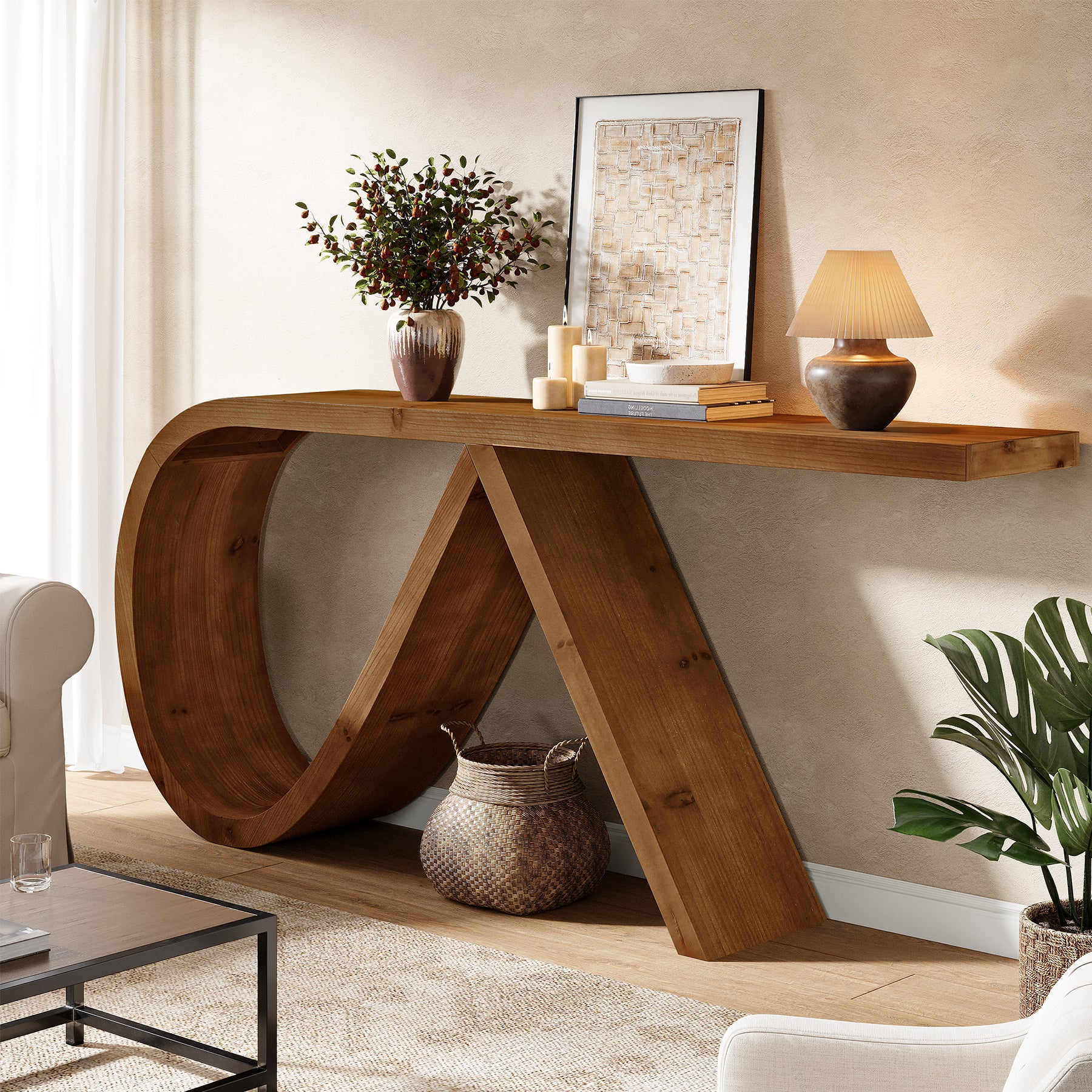 Tribesigns 57-Inch Curved Console Table, Solid Wood Sofa Table for Hallway - Image 11