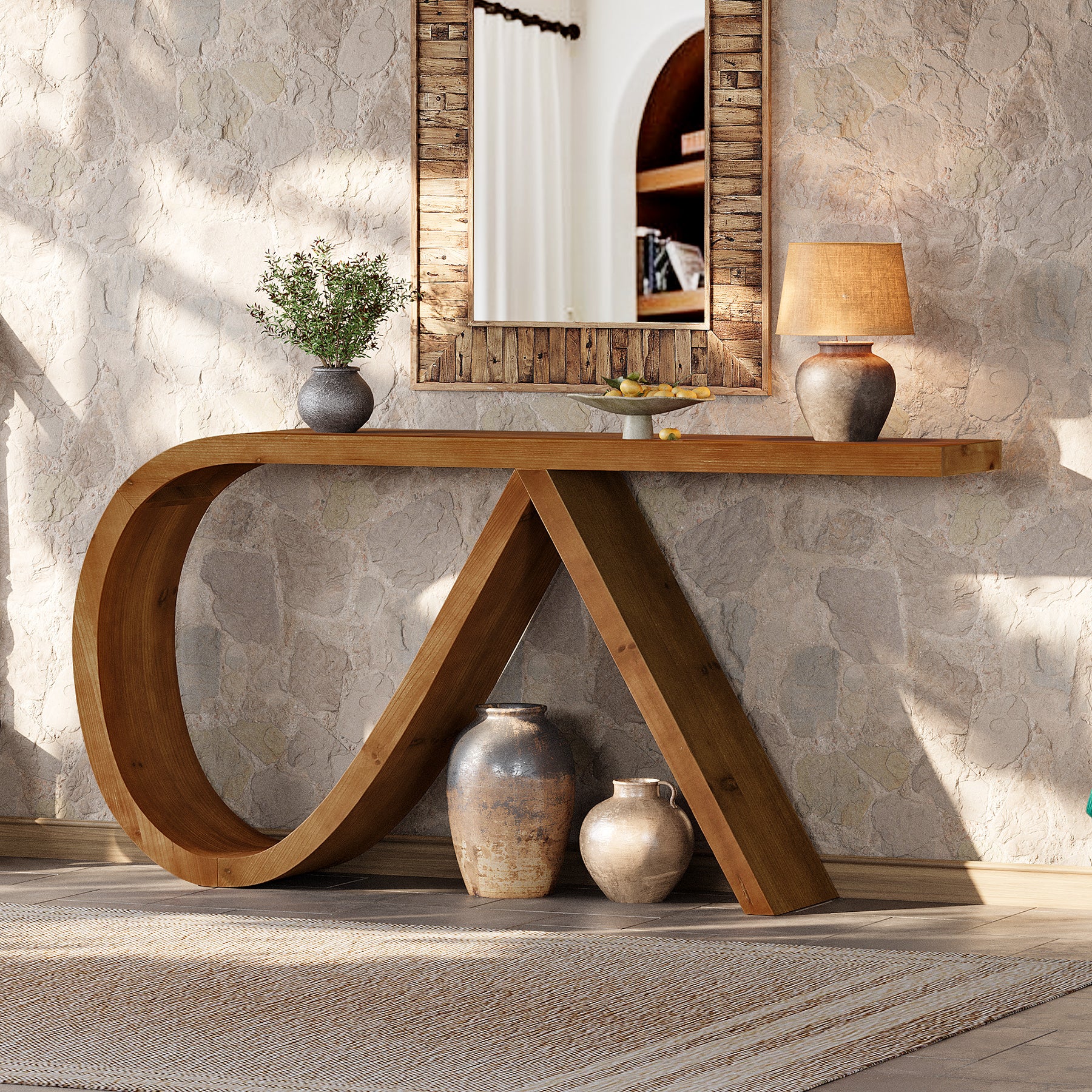 Tribesigns 57-Inch Curved Console Table, Solid Wood Sofa Table for Hallway - Image 12