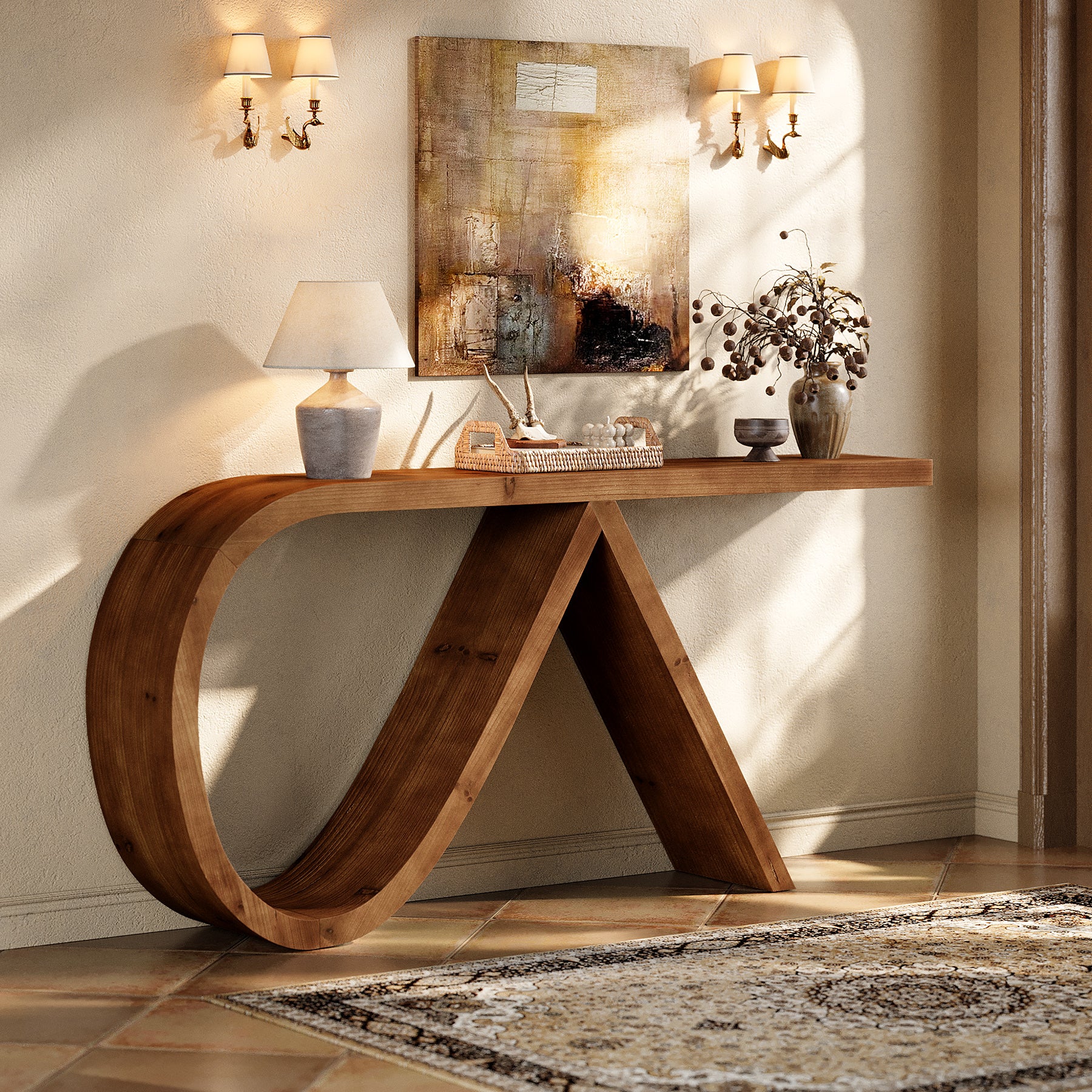 Tribesigns 57-Inch Curved Console Table, Solid Wood Sofa Table for Hallway - Image 13