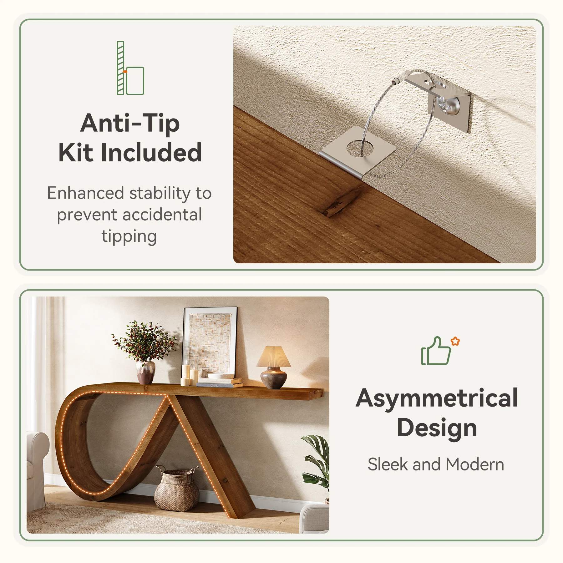 Tribesigns 57-Inch Curved Console Table, Solid Wood Sofa Table for Hallway - Image 4