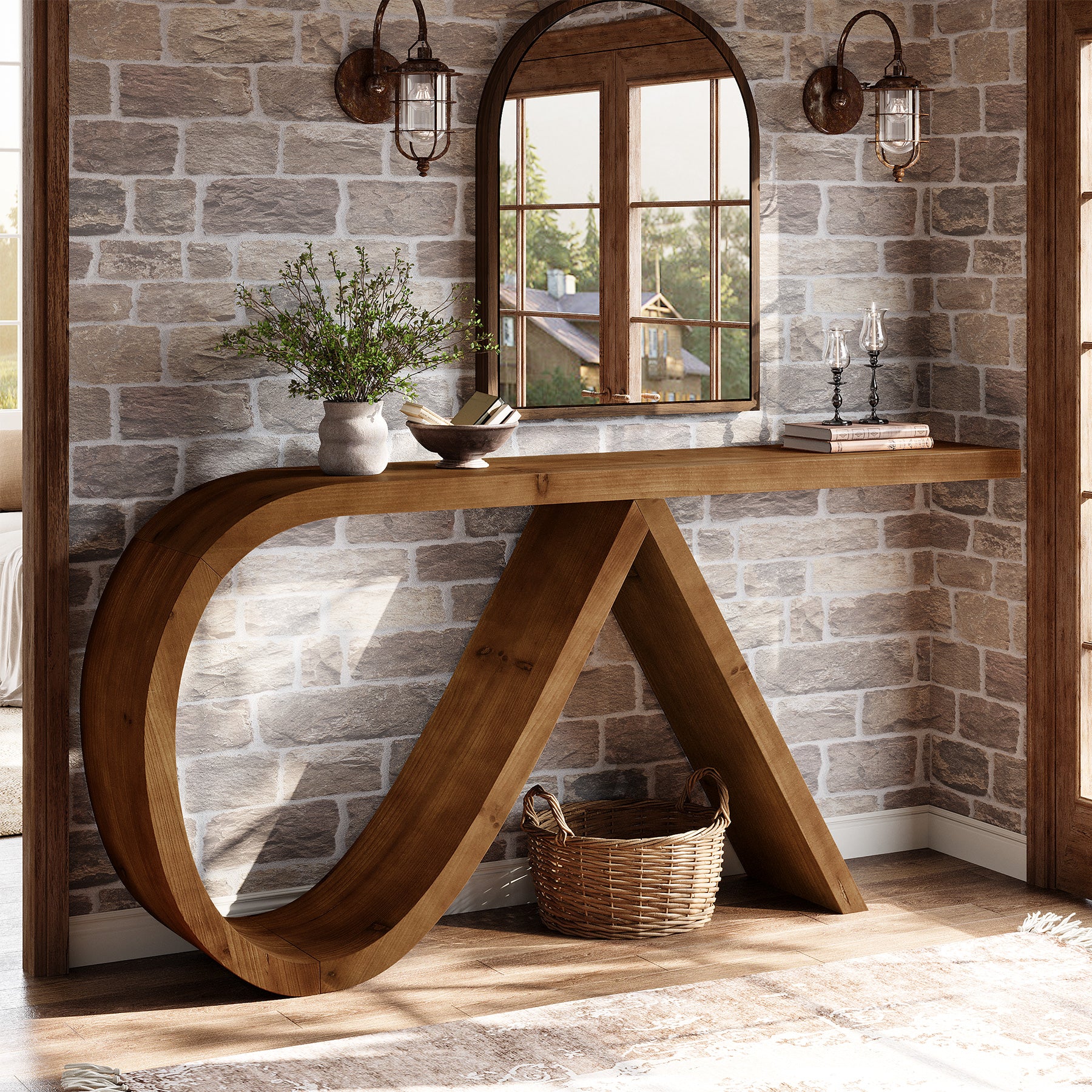 Tribesigns 57-Inch Curved Console Table, Solid Wood Sofa Table for Hallway - Image 5