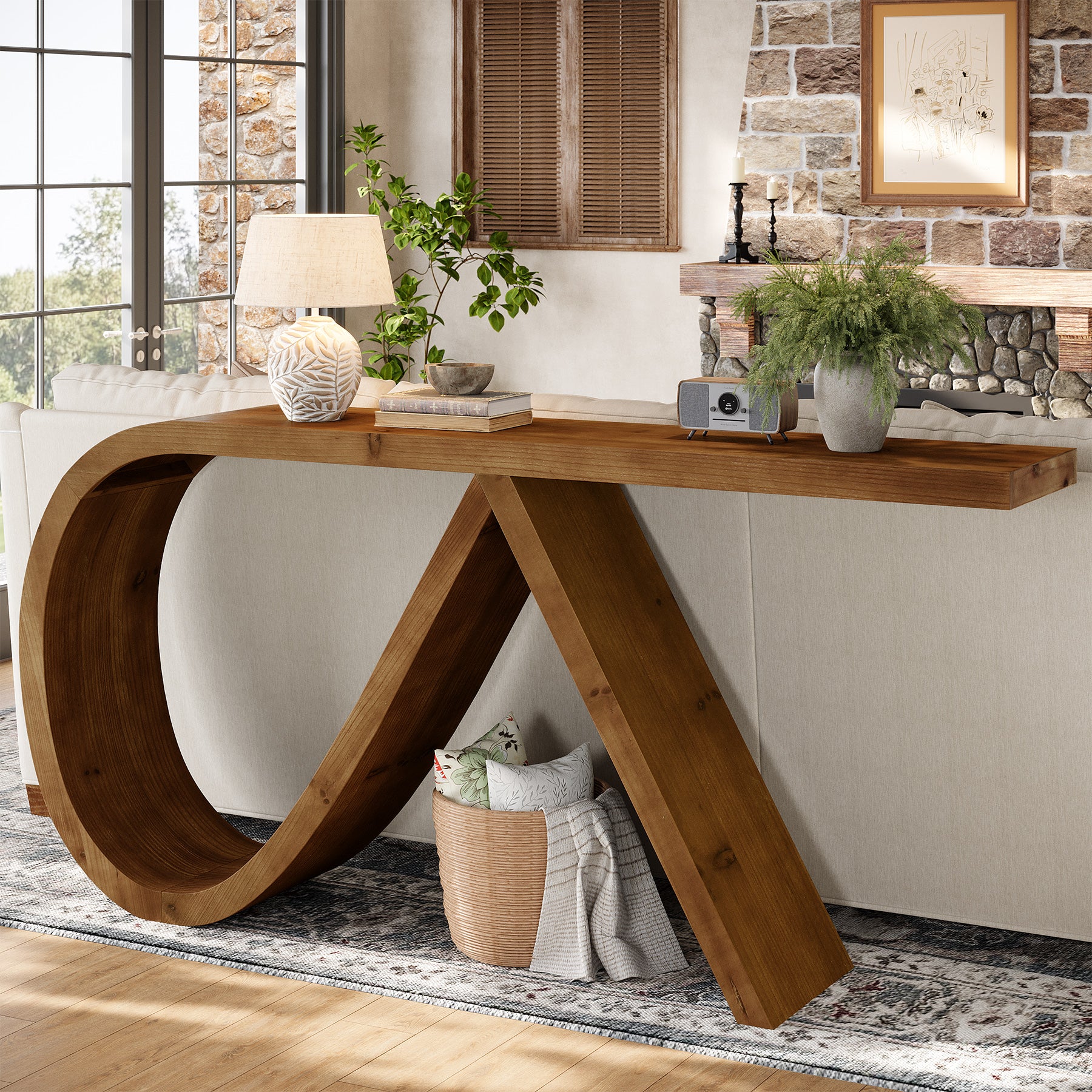 Tribesigns 57-Inch Curved Console Table, Solid Wood Sofa Table for Hallway - Image 6