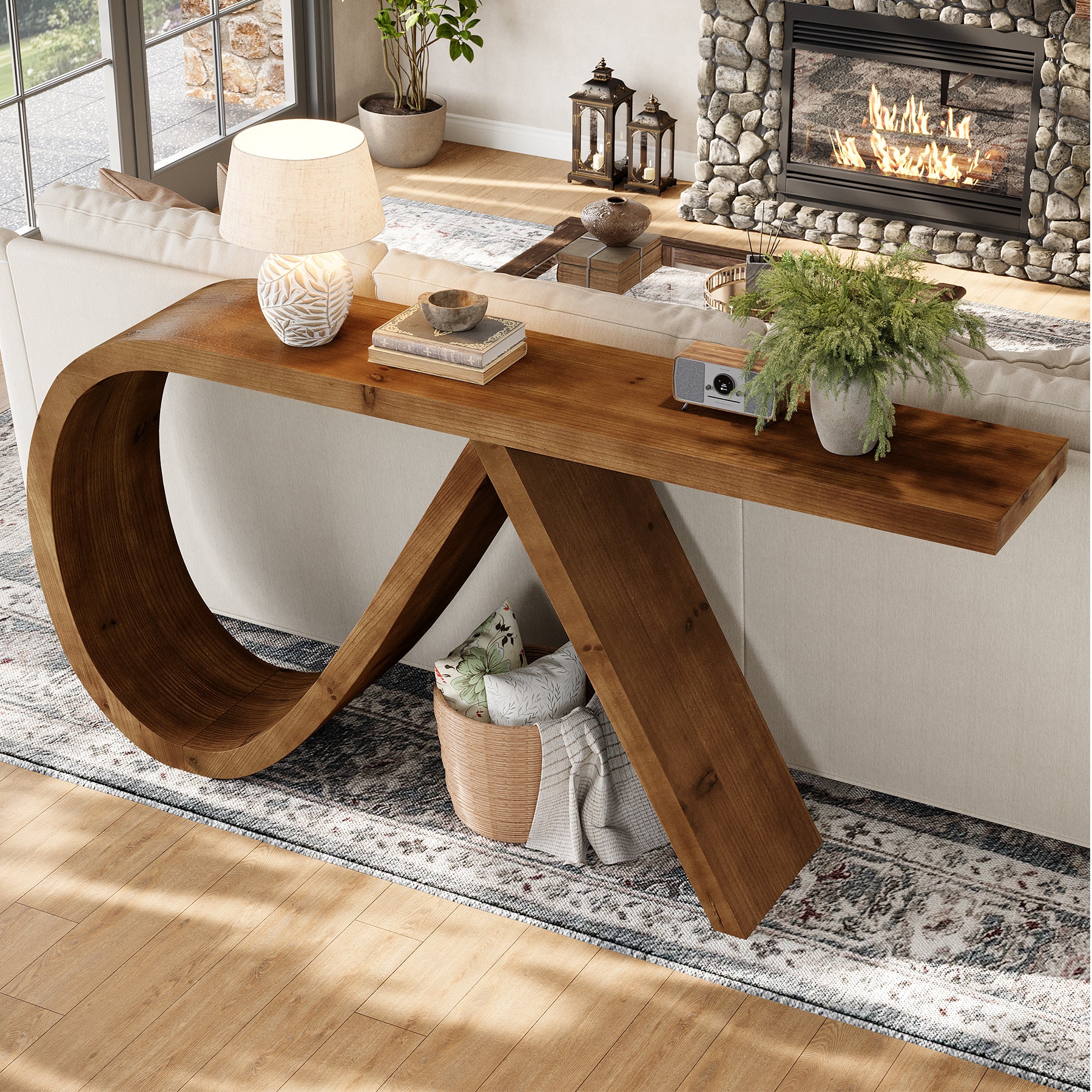 Tribesigns 57-Inch Curved Console Table, Solid Wood Sofa Table for Hallway - Image 7