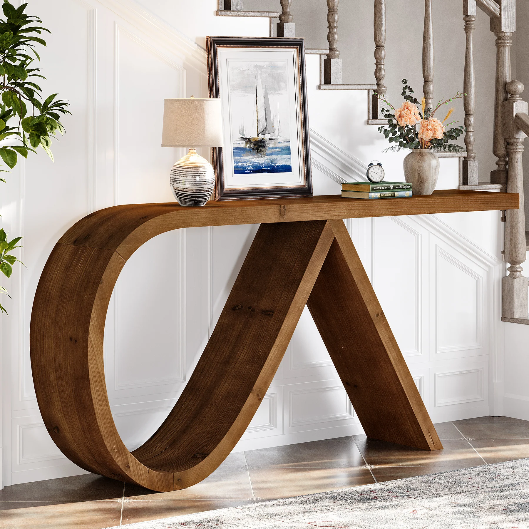 Tribesigns 57-Inch Curved Console Table, Solid Wood Sofa Table for Hallway - Image 8