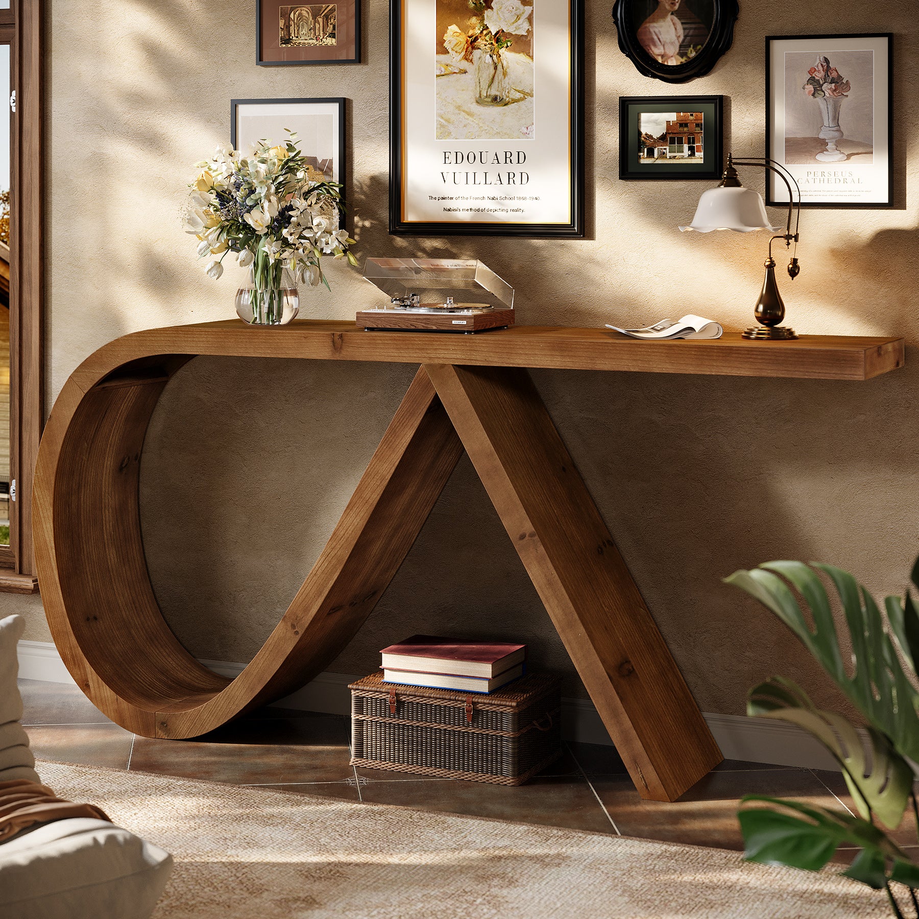 Tribesigns 57-Inch Curved Console Table, Solid Wood Sofa Table for Hallway - Image 9