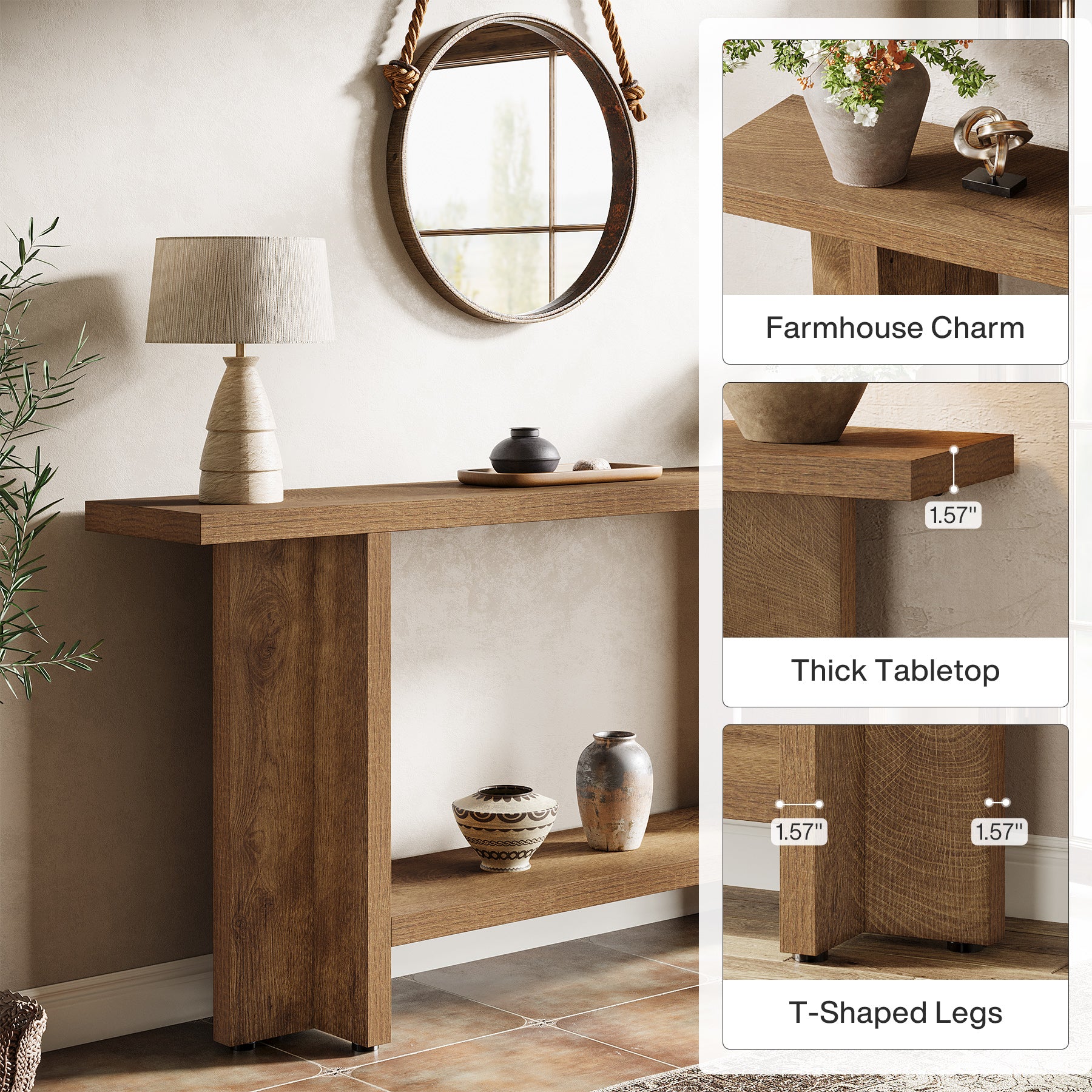 Tribesigns 59" Console Table, Farmhouse Sofa & Hallway Table with Double Storage - Image 10