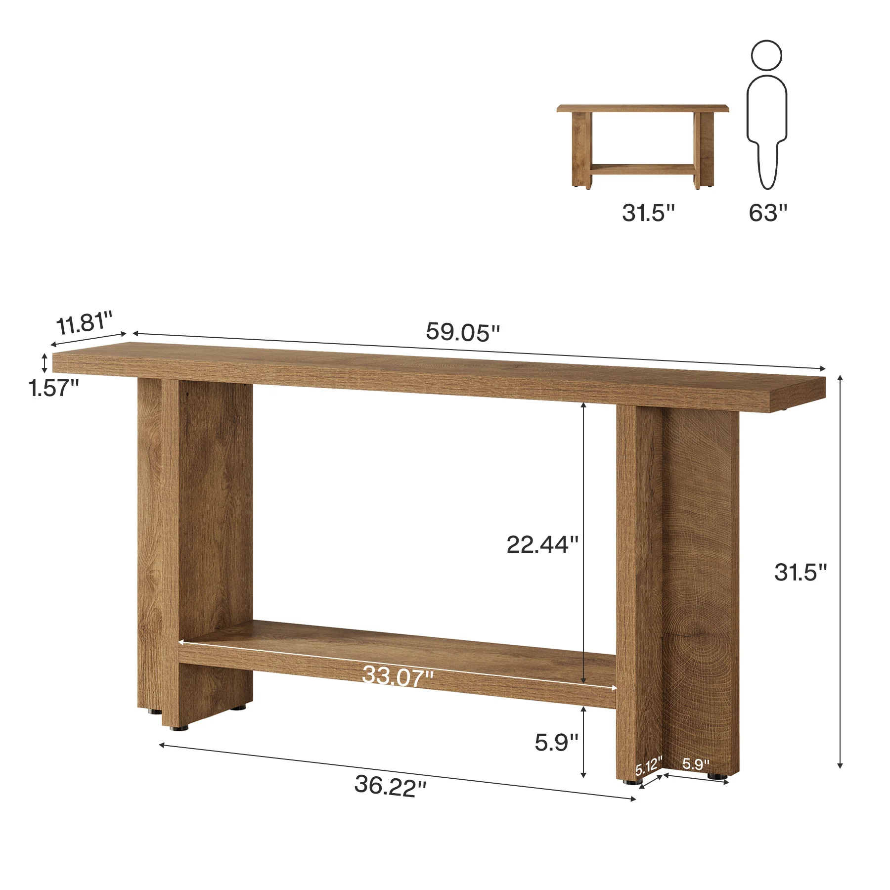 Tribesigns 59" Console Table, Farmhouse Sofa & Hallway Table with Double Storage - Image 2