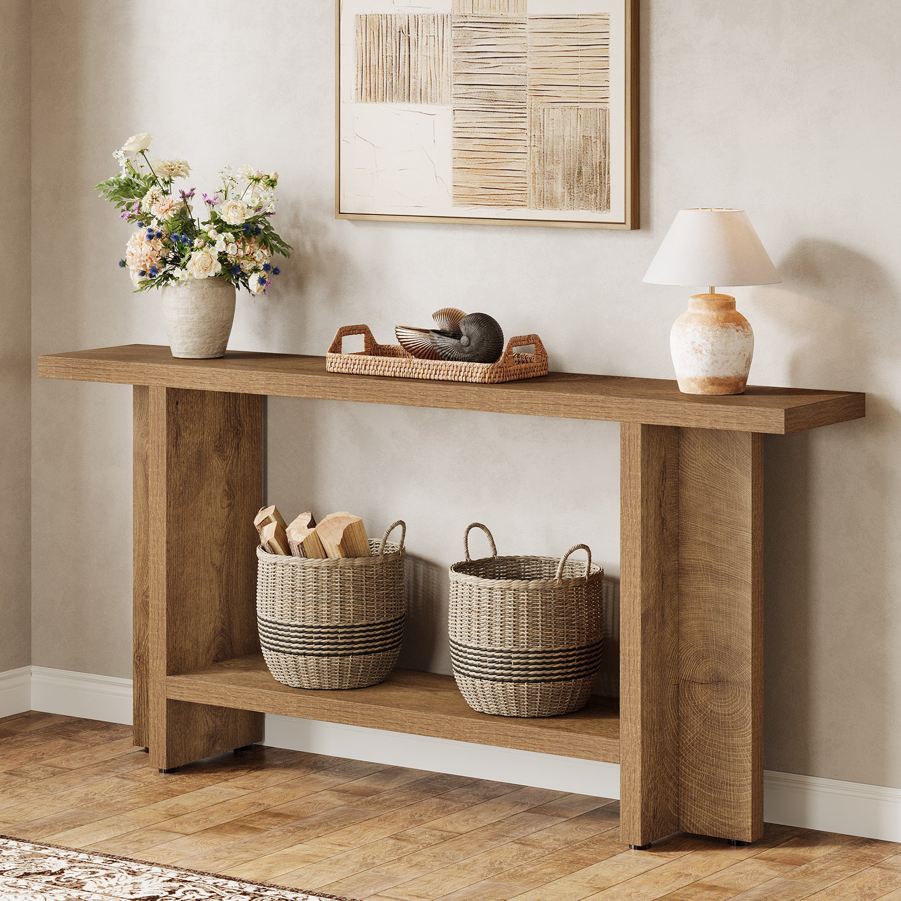 Tribesigns 59" Console Table, Farmhouse Sofa & Hallway Table with Double Storage - Image 3