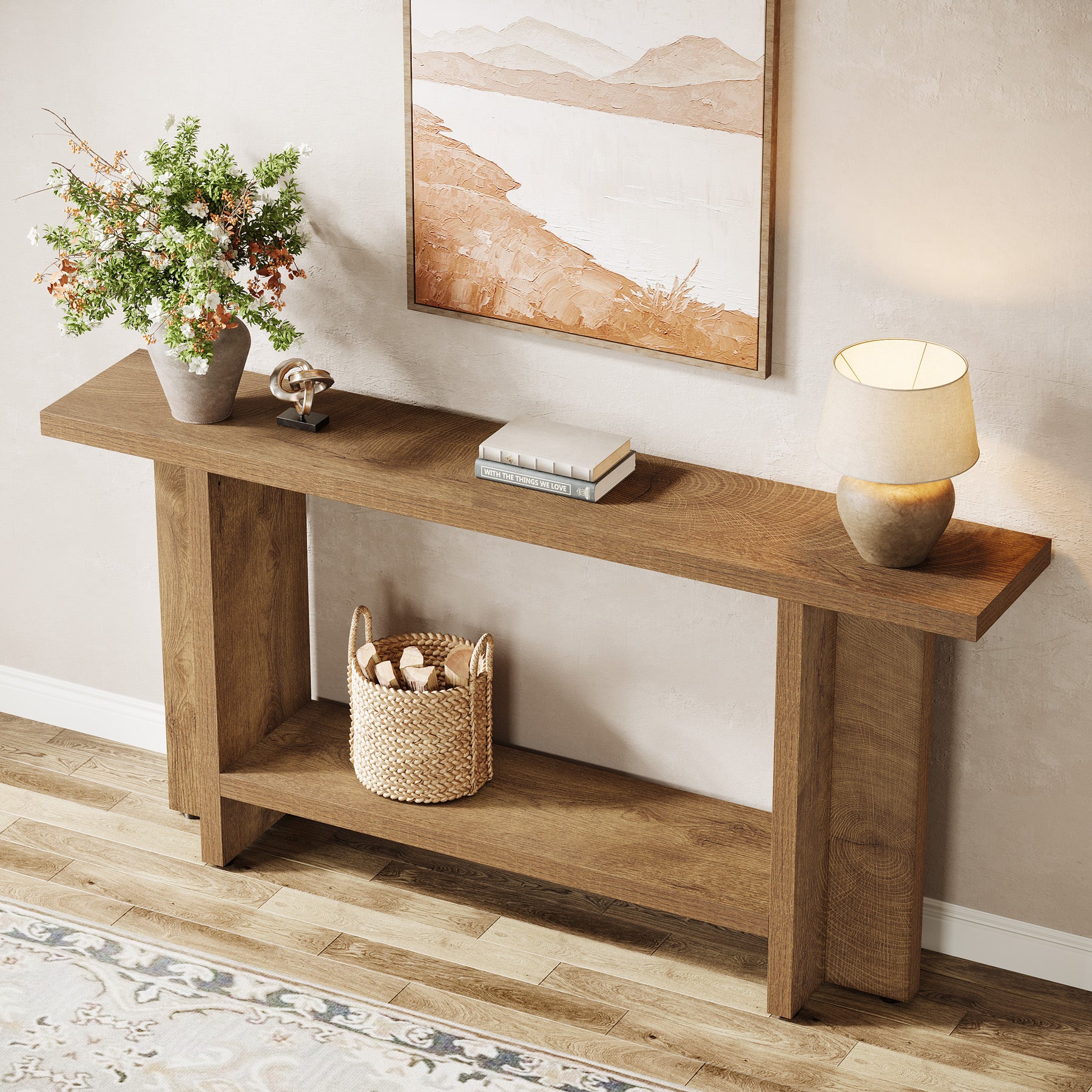 Tribesigns 59" Console Table, Farmhouse Sofa & Hallway Table with Double Storage - Image 4