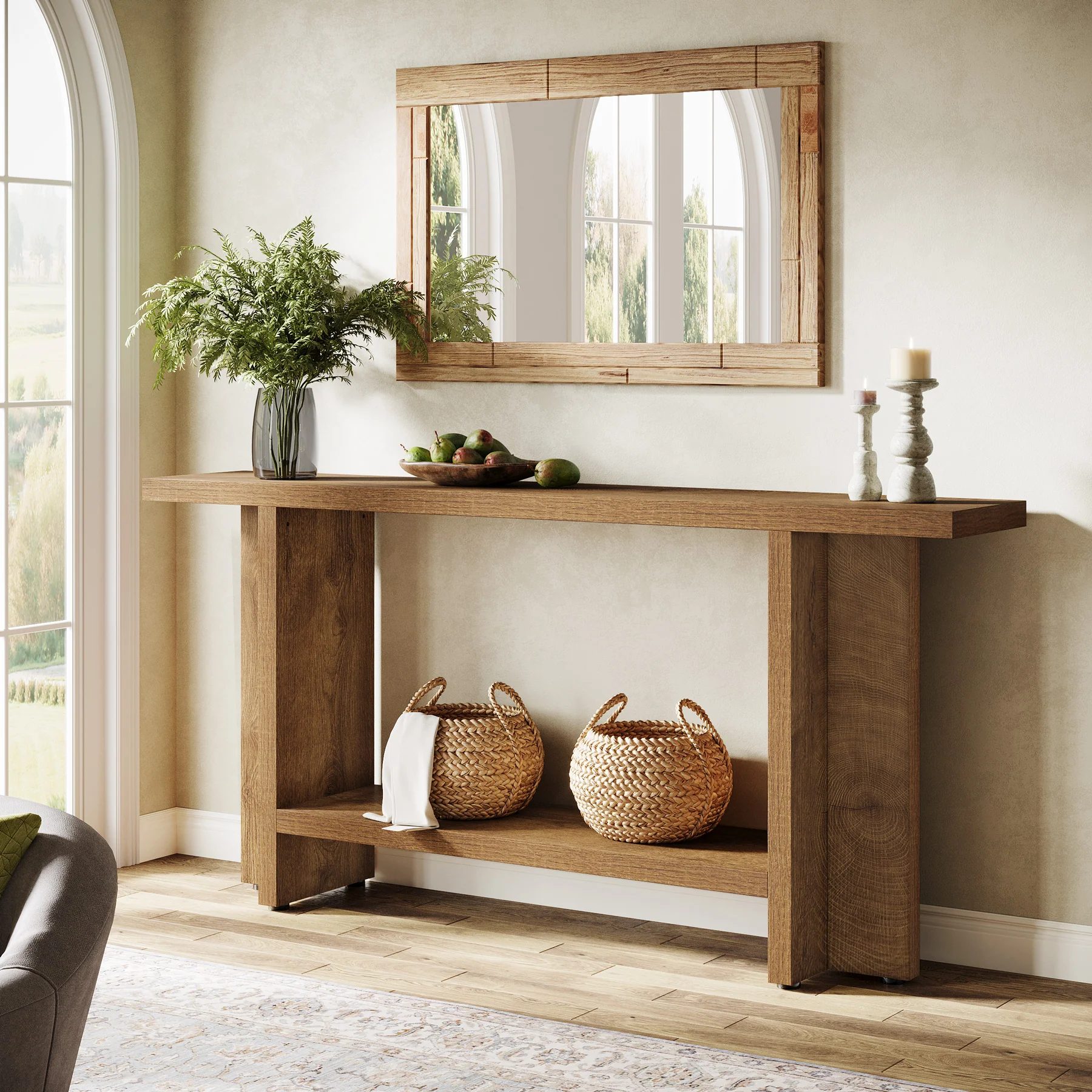Tribesigns 59" Console Table, Farmhouse Sofa & Hallway Table with Double Storage - Image 6