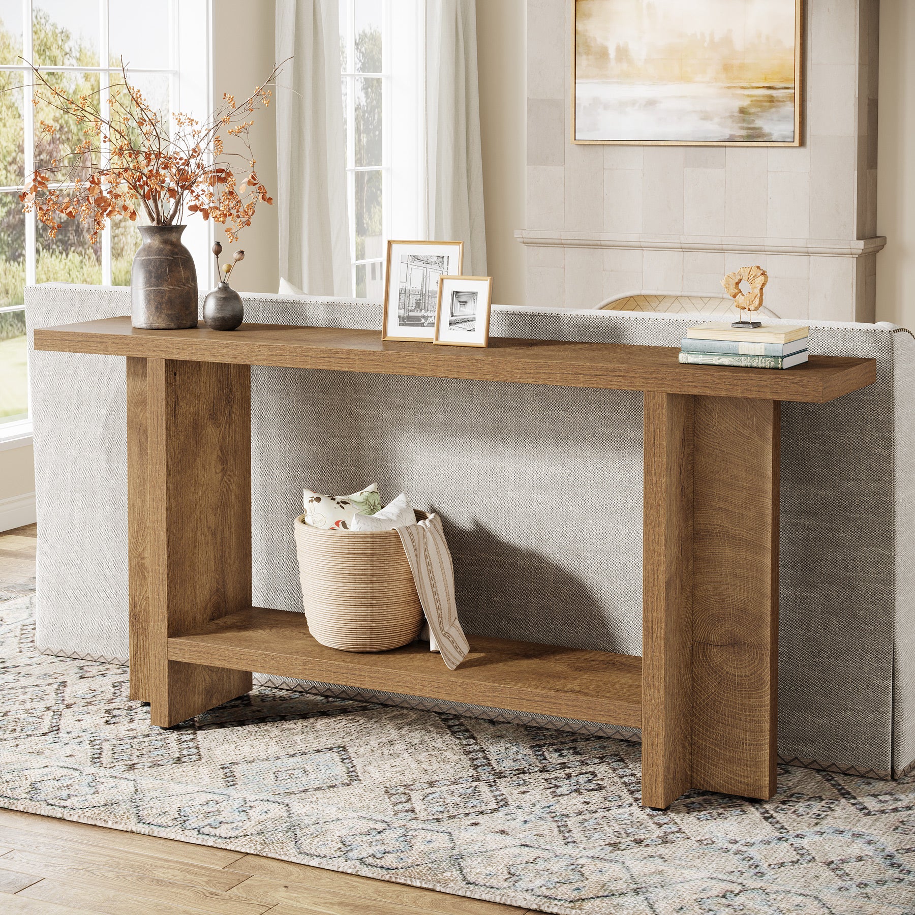 Tribesigns 59" Console Table, Farmhouse Sofa & Hallway Table with Double Storage - Image 7