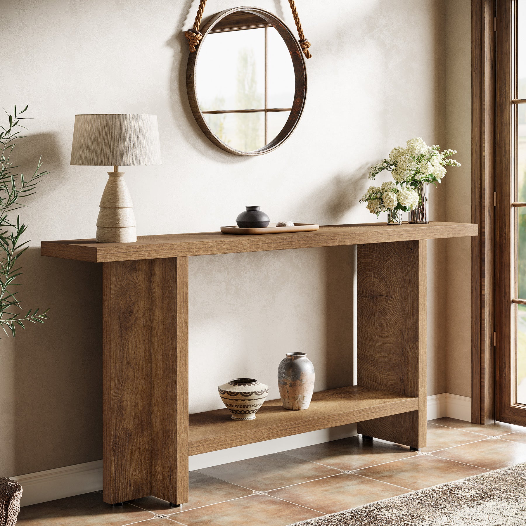 Tribesigns 59" Console Table, Farmhouse Sofa & Hallway Table with Double Storage - Image 9