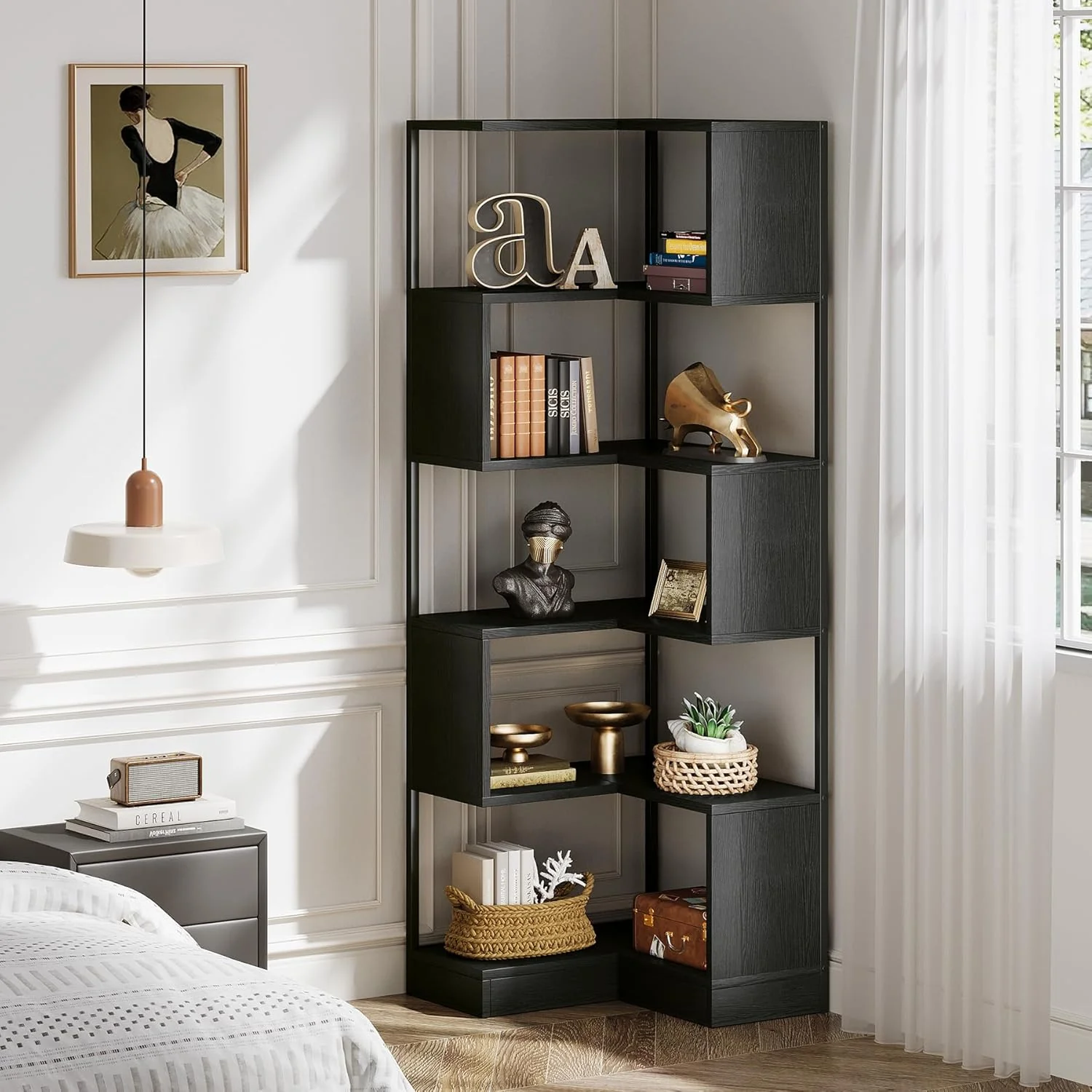 Tribesigns 6-Tier Corner Bookshelf Unit，Metal Frame for Living Room Home Office - Image 3
