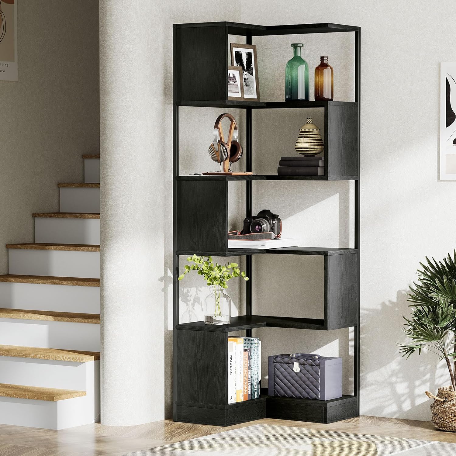 Tribesigns 6-Tier Corner Bookshelf Unit，Metal Frame for Living Room Home Office - Image 4
