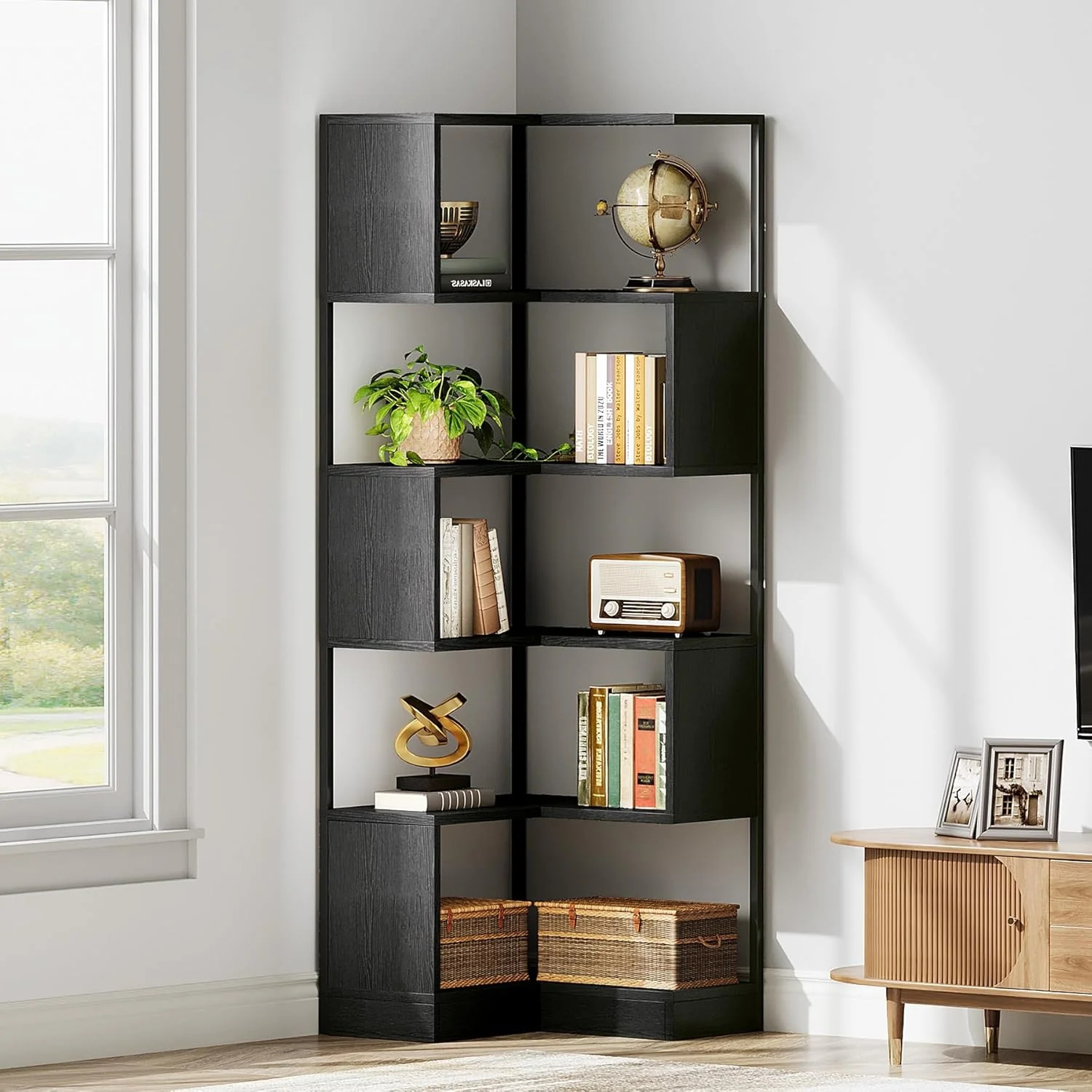 Tribesigns 6-Tier Corner Bookshelf Unit，Metal Frame for Living Room Home Office - Image 6