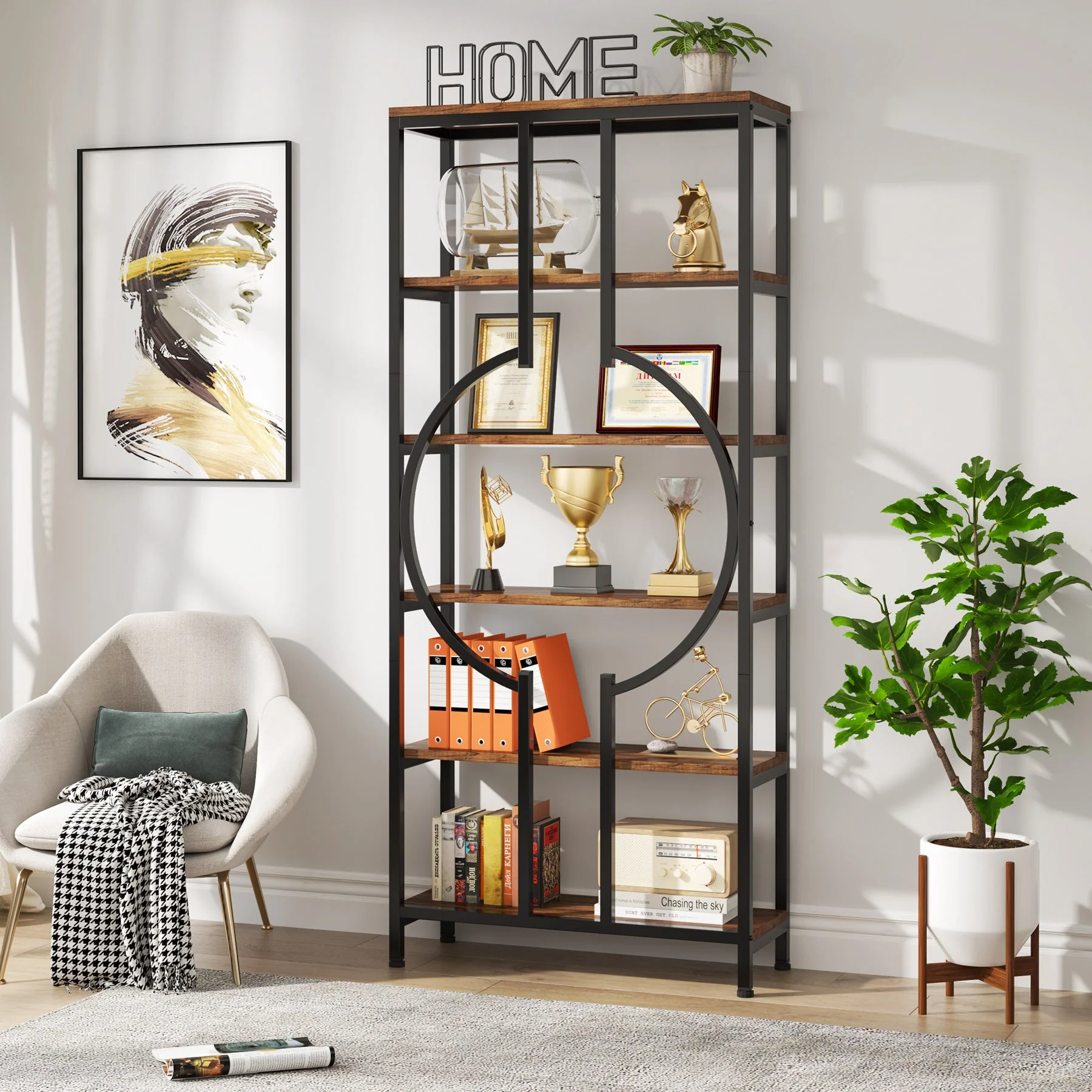 6-Tier Bookshelf, 70.9" Industrial Bookcase Display Shelf - Image 3