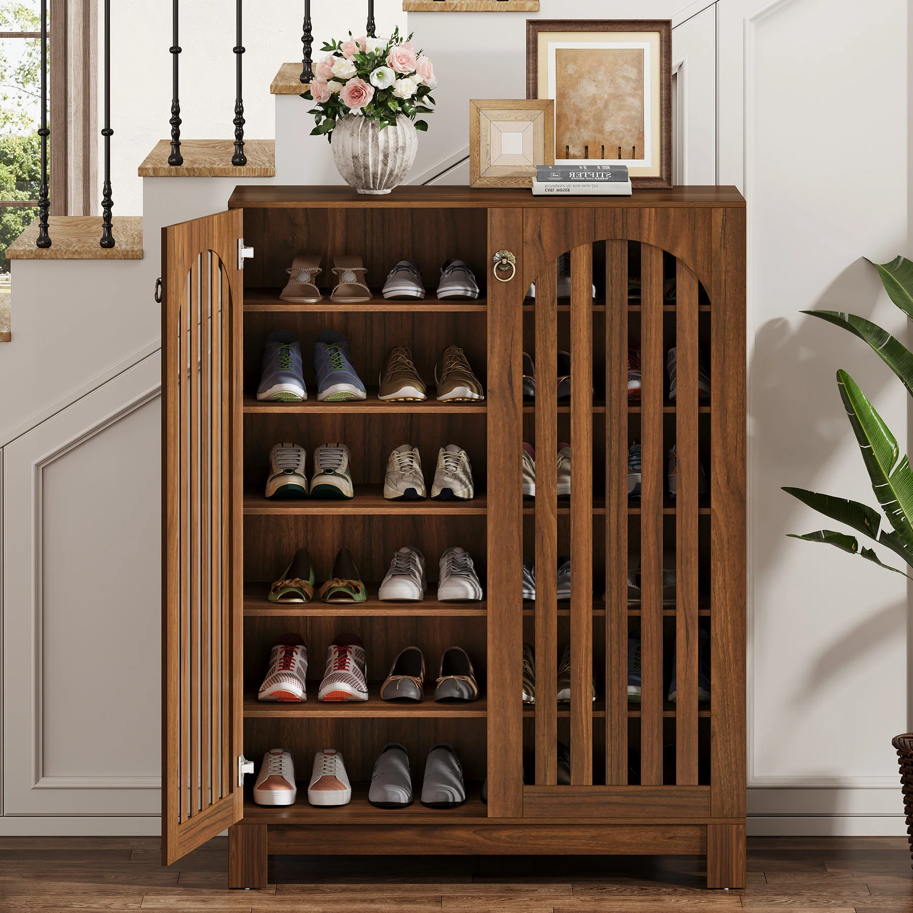 Tribesigns Shoe Cabinet with Airy Doors, 6-Tier Entryway Shoe Storage Rack Organizer with Adjustable Shelves for Living Room - Image 12