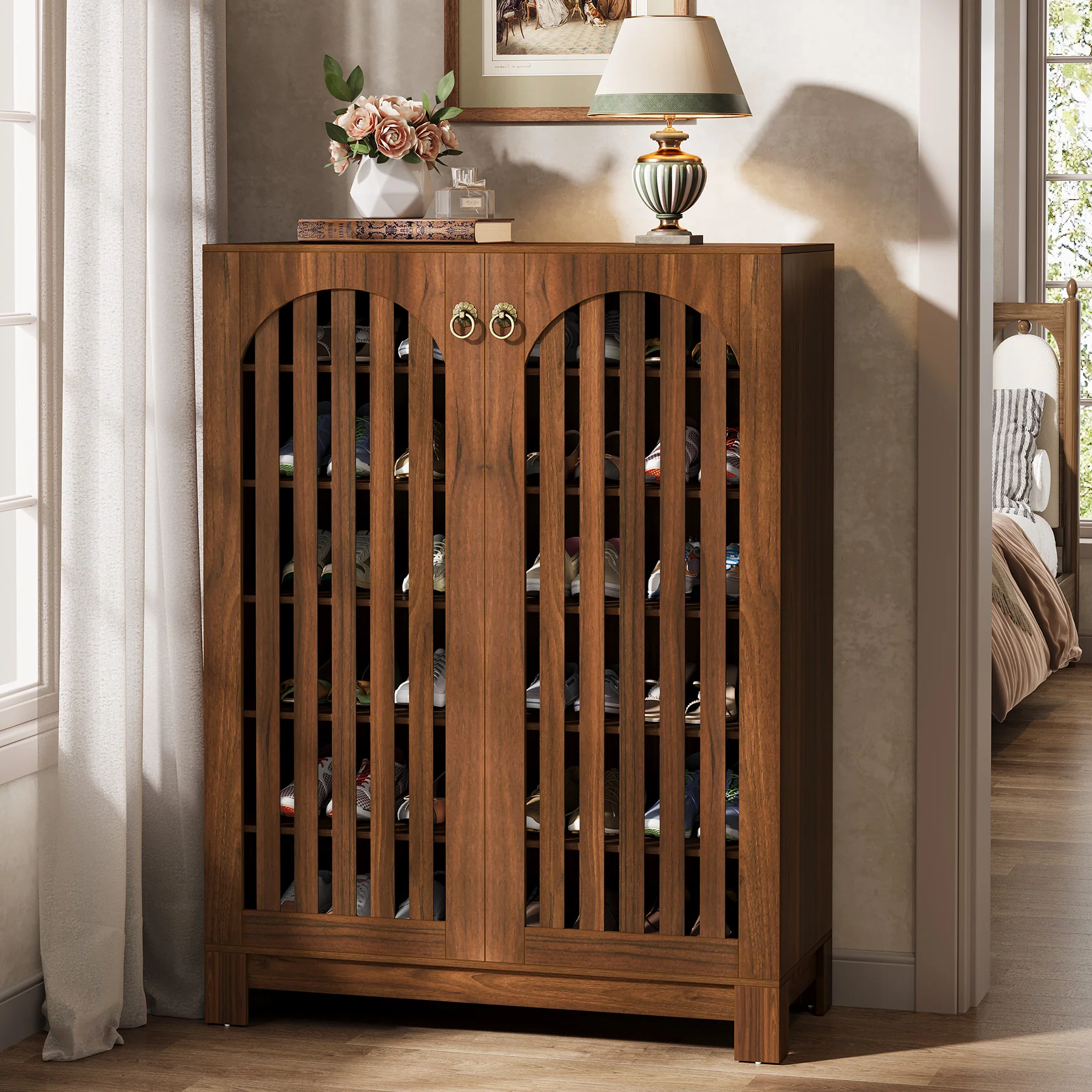 Tribesigns Shoe Cabinet with Airy Doors, 6-Tier Entryway Shoe Storage Rack Organizer with Adjustable Shelves for Living Room - Image 14