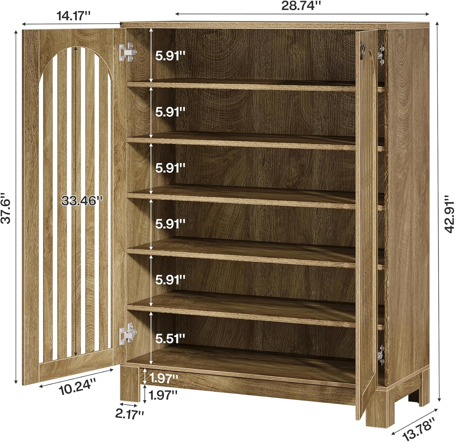 Tribesigns Shoe Cabinet with Airy Doors, 6-Tier Entryway Shoe Storage Rack Organizer with Adjustable Shelves for Living Room - Image 2