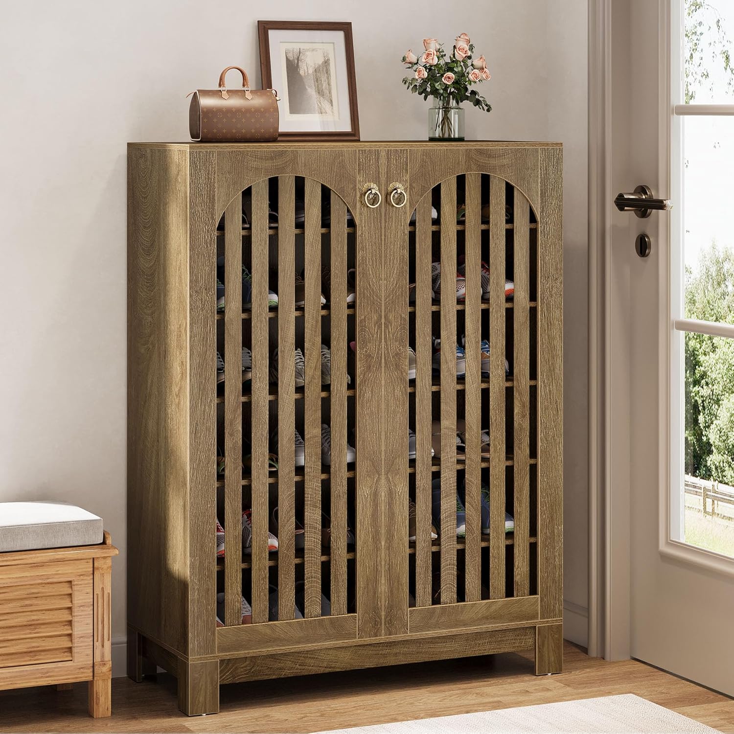 Tribesigns Shoe Cabinet with Airy Doors, 6-Tier Entryway Shoe Storage Rack Organizer with Adjustable Shelves for Living Room - Image 3
