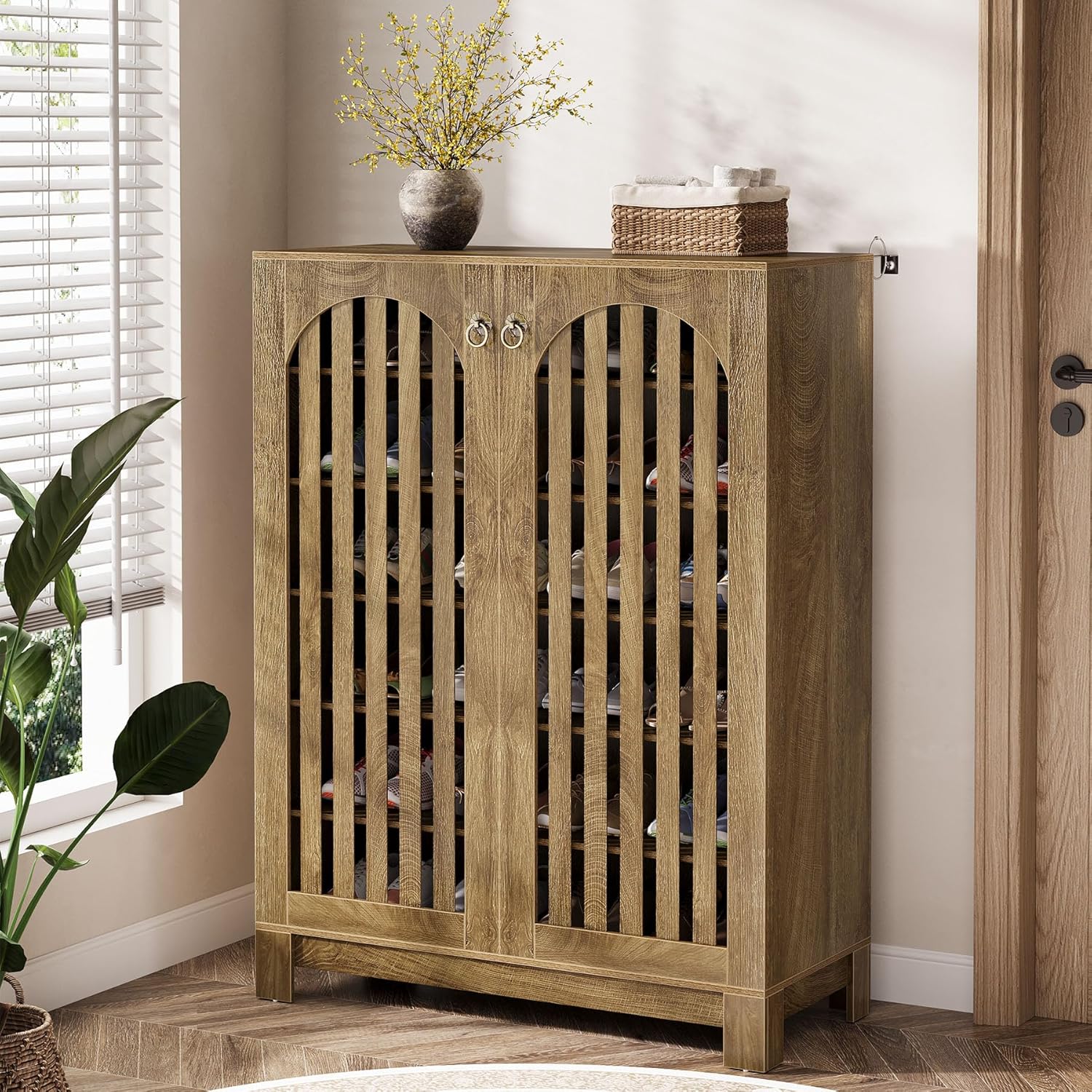 Tribesigns Shoe Cabinet with Airy Doors, 6-Tier Entryway Shoe Storage Rack Organizer with Adjustable Shelves for Living Room - Image 7