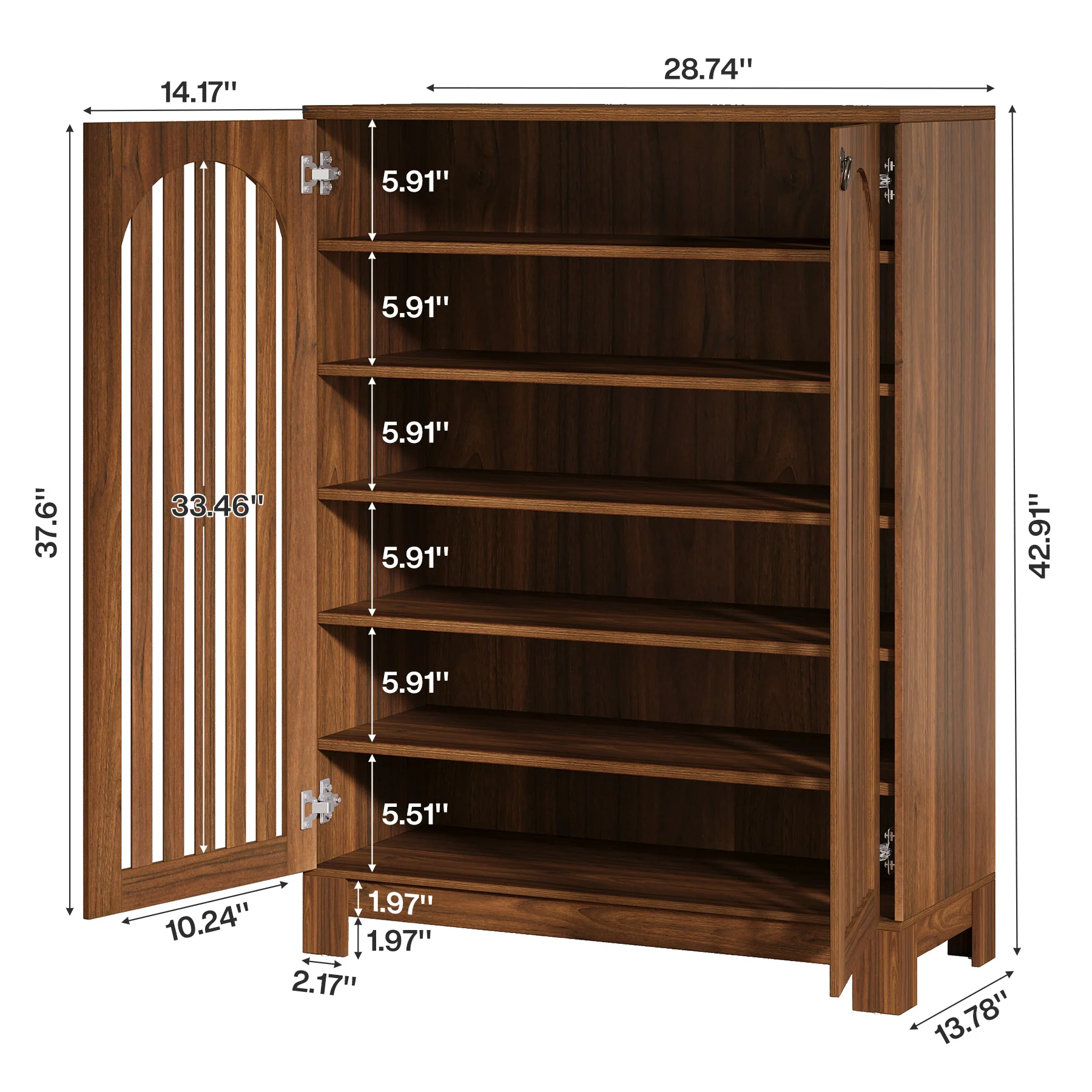 Tribesigns Shoe Cabinet with Airy Doors, 6-Tier Entryway Shoe Storage Rack Organizer with Adjustable Shelves for Living Room - Image 9