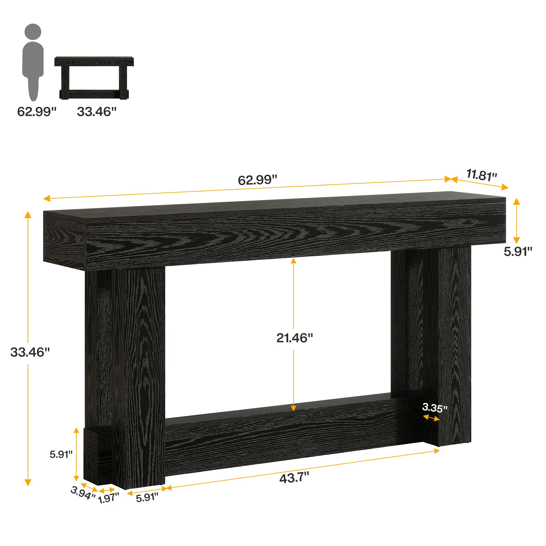 62.99 Inch Wood Console Table, 2-Tier Narrow Long Farmhouse Entryway Table - Image 10