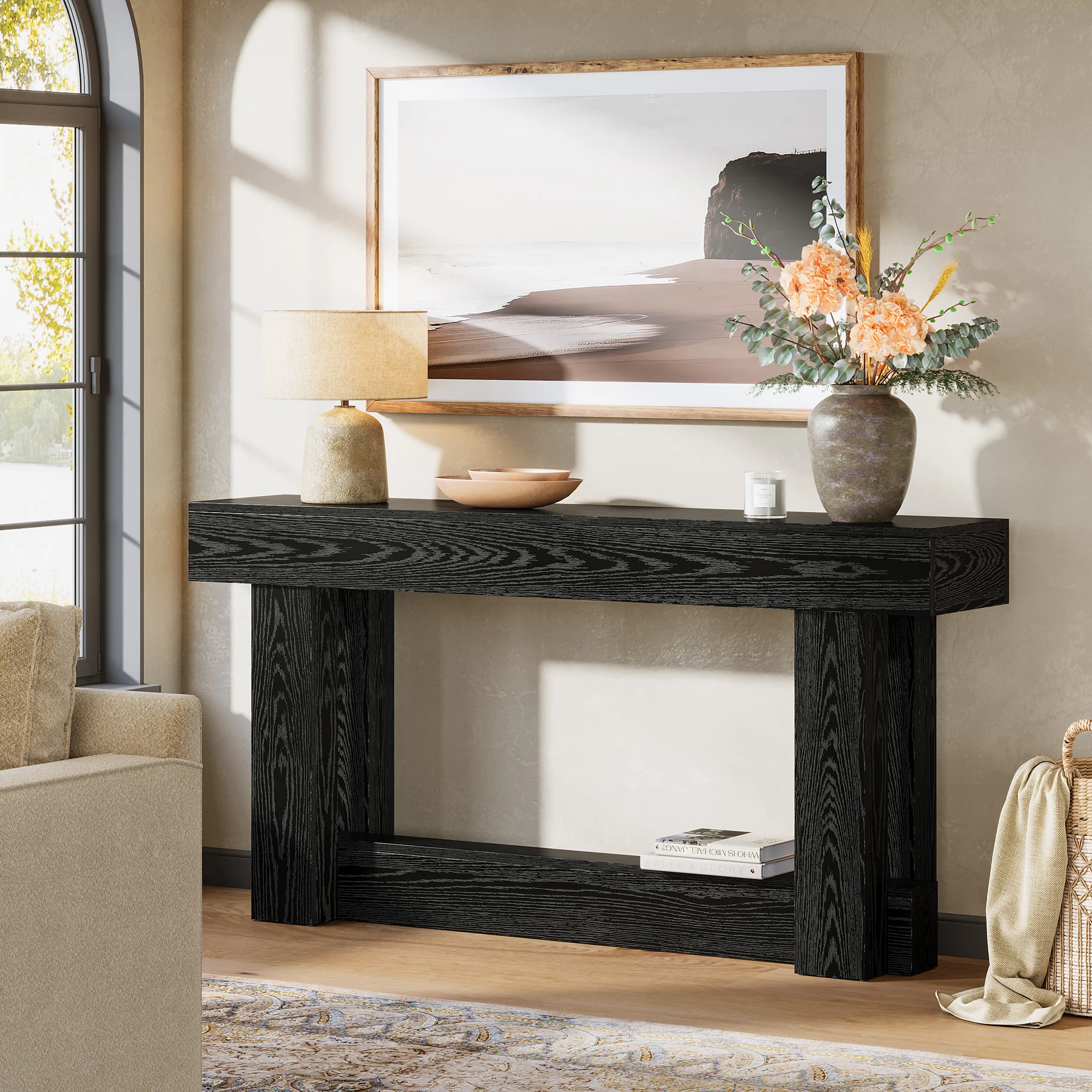 62.99 Inch Wood Console Table, 2-Tier Narrow Long Farmhouse Entryway Table - Image 11