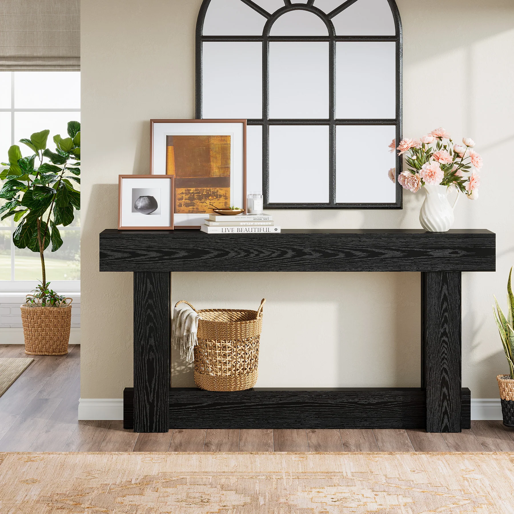 62.99 Inch Wood Console Table, 2-Tier Narrow Long Farmhouse Entryway Table - Image 12