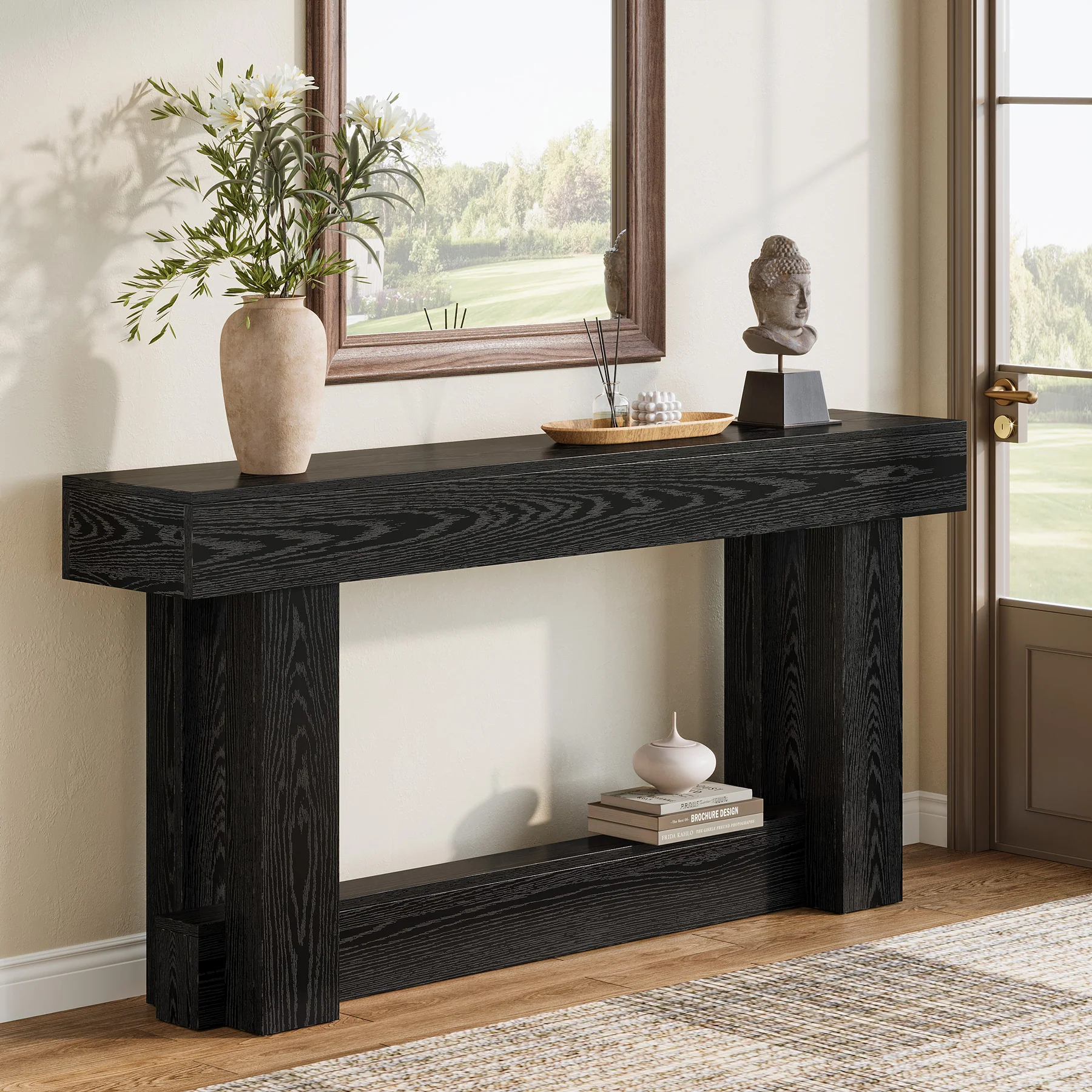 62.99 Inch Wood Console Table, 2-Tier Narrow Long Farmhouse Entryway Table - Image 13