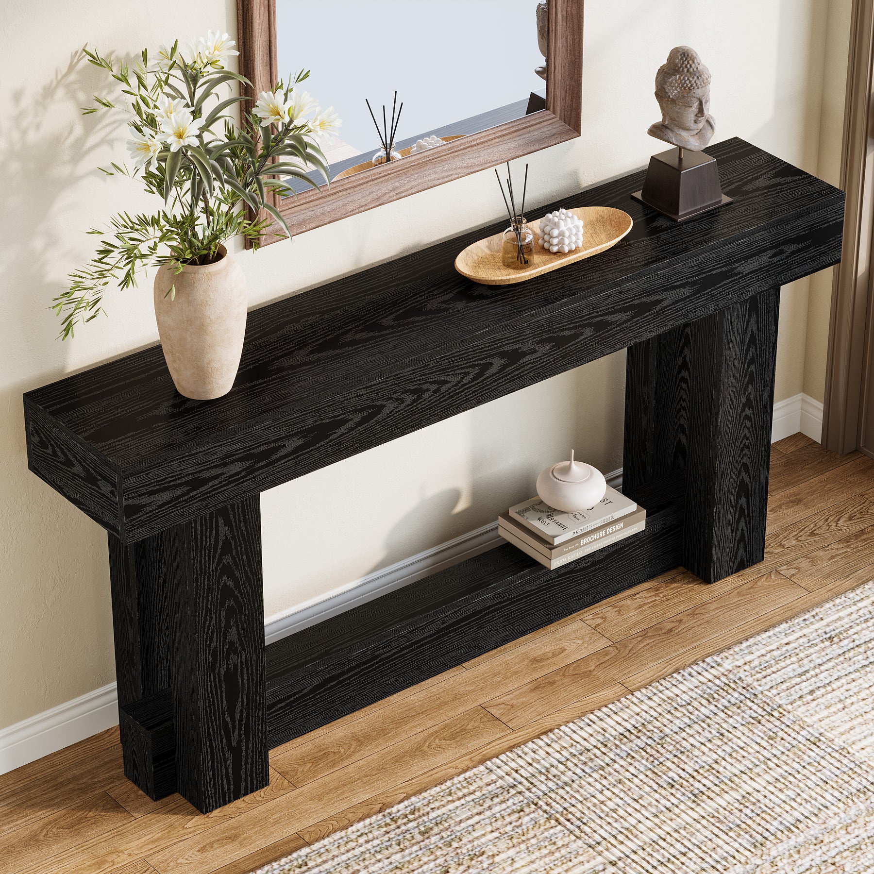 62.99 Inch Wood Console Table, 2-Tier Narrow Long Farmhouse Entryway Table - Image 14