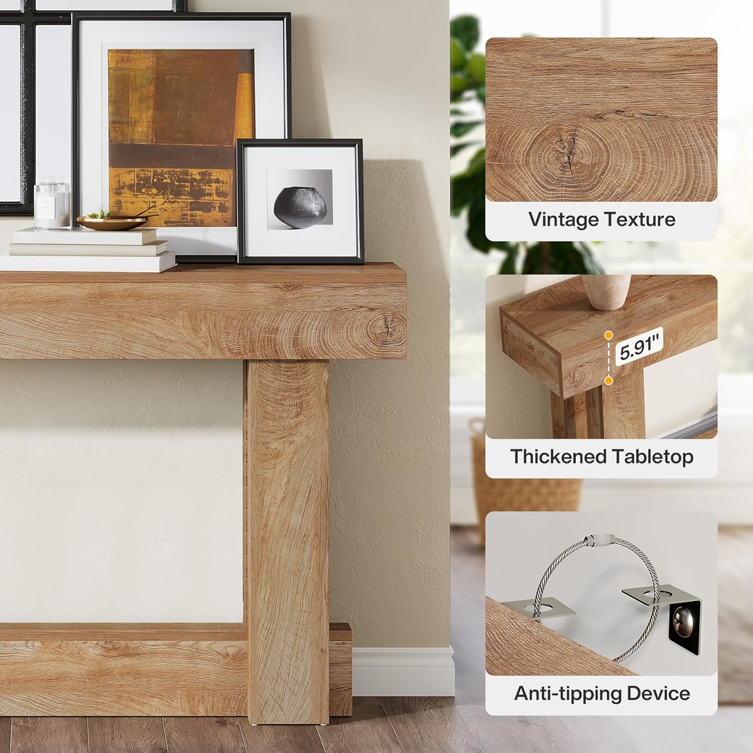 62.99 Inch Wood Console Table, 2-Tier Narrow Long Farmhouse Entryway Table - Image 5