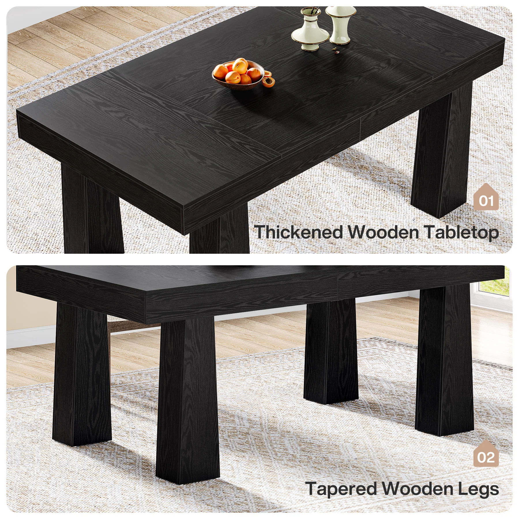 Tribesigns 63" Dining Table, Rectangular Kitchen Table for Dining Room - Image 5