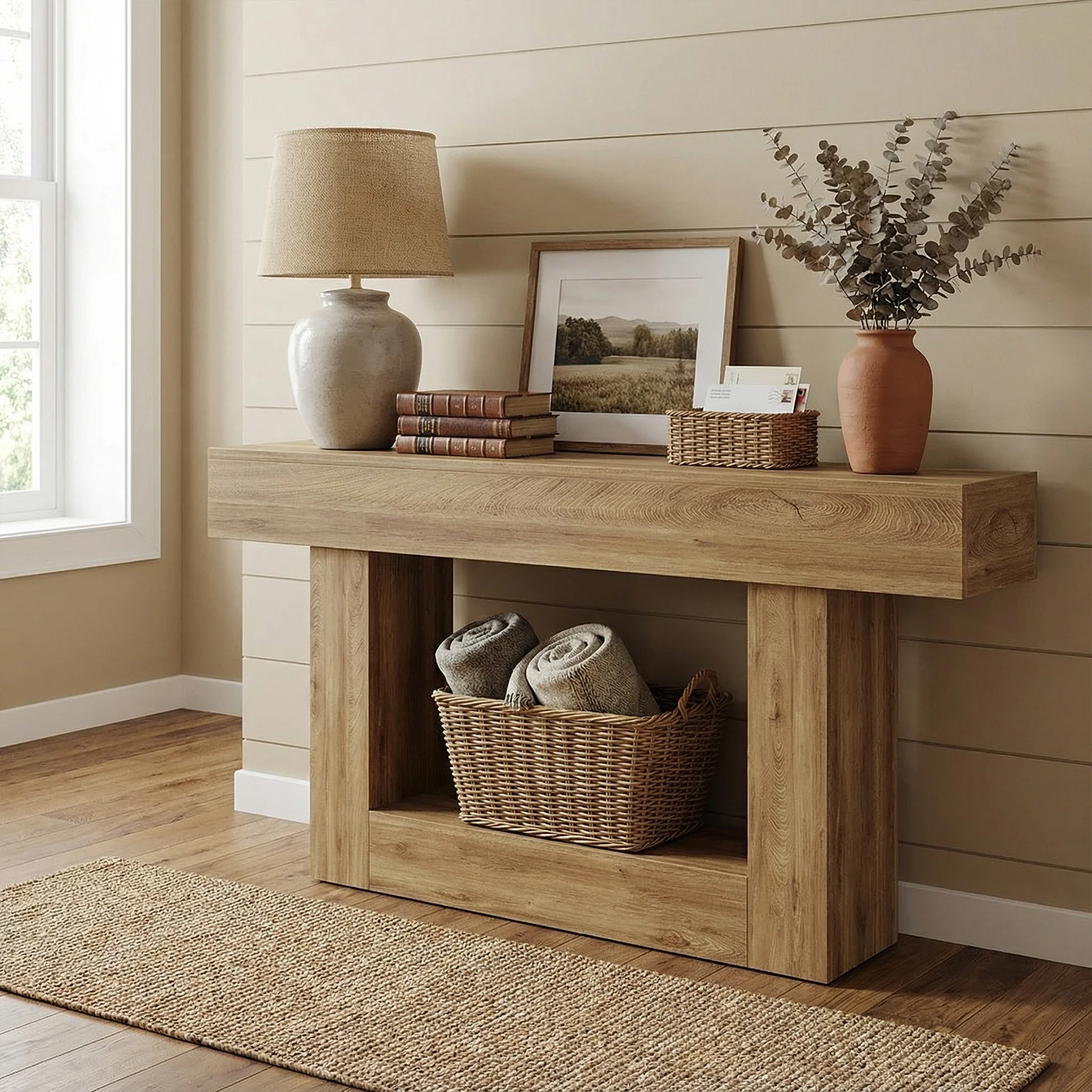 63" Distressed Wood Console Table, 2-Tier Sofa & Entry Table - Image 15