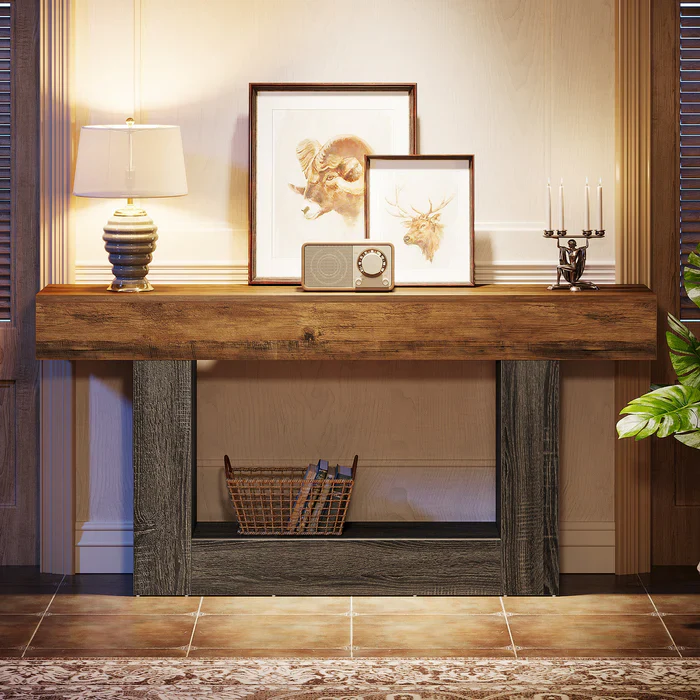 63" Distressed Wood Console Table, 2-Tier Sofa & Entry Table - Image 3