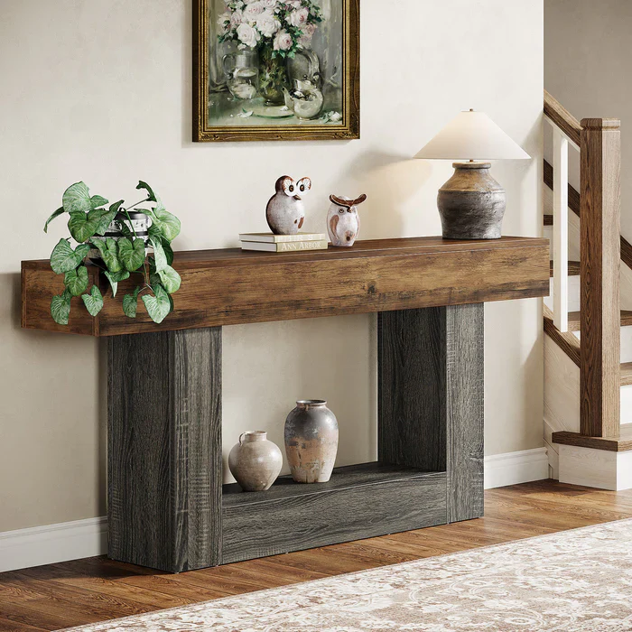 63" Distressed Wood Console Table, 2-Tier Sofa & Entry Table - Image 5