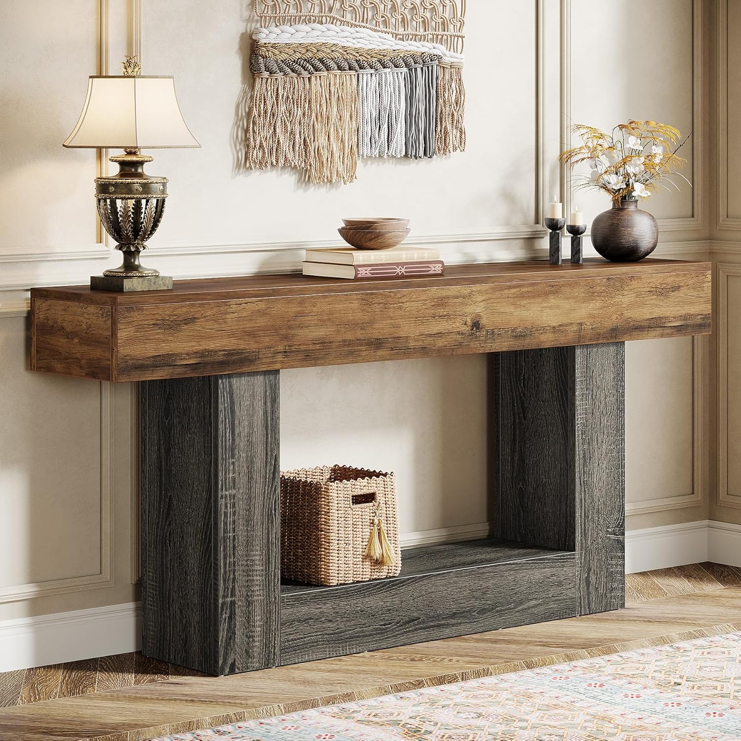 63" Distressed Wood Console Table, 2-Tier Sofa & Entry Table - Image 6