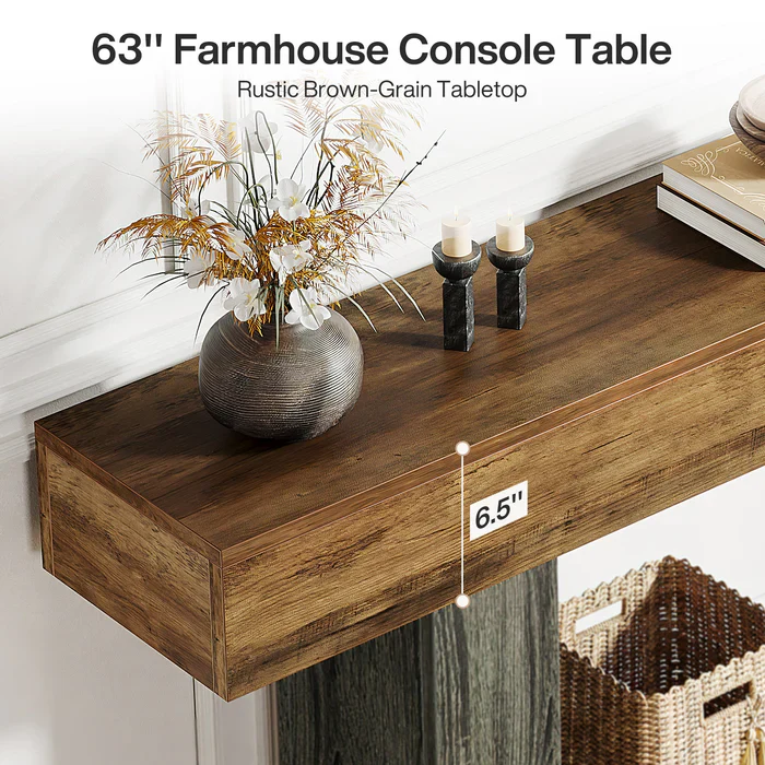 63" Distressed Wood Console Table, 2-Tier Sofa & Entry Table - Image 7