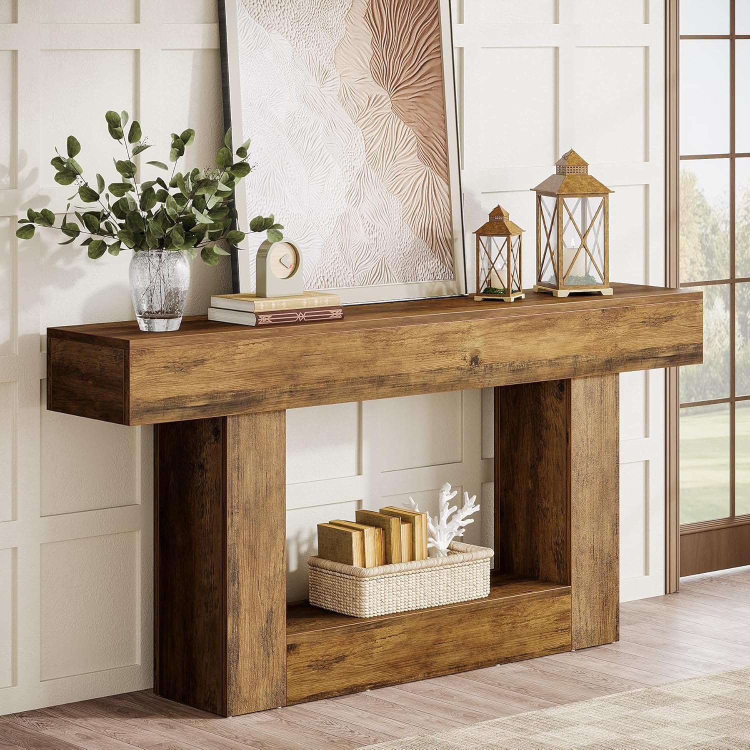 63" Distressed Wood Console Table, 2-Tier Sofa & Entry Table - Image 8