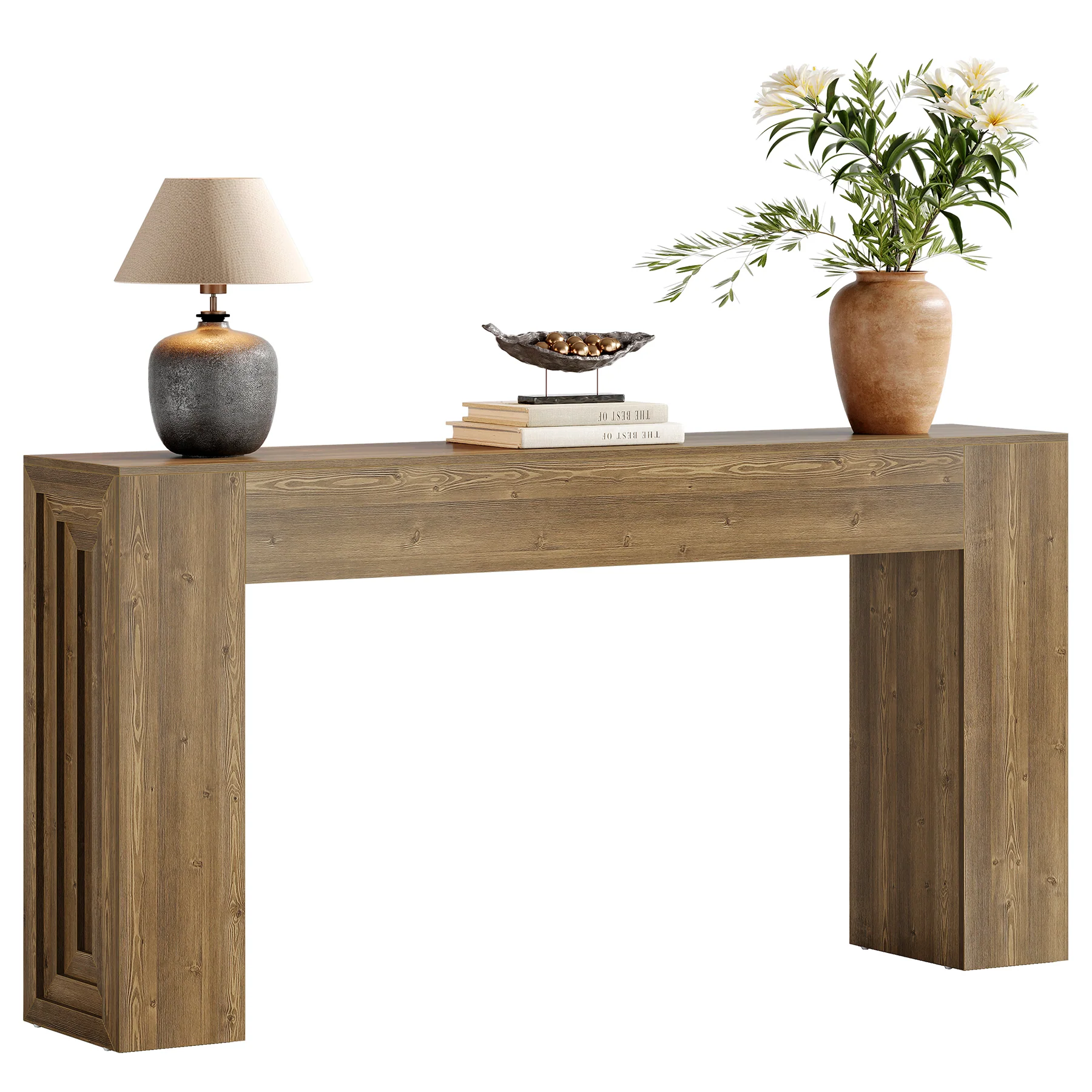 63" Farmhouse Console Table, Narrow Sofa Table with Natural Brown Finish for Entryway - Image 10