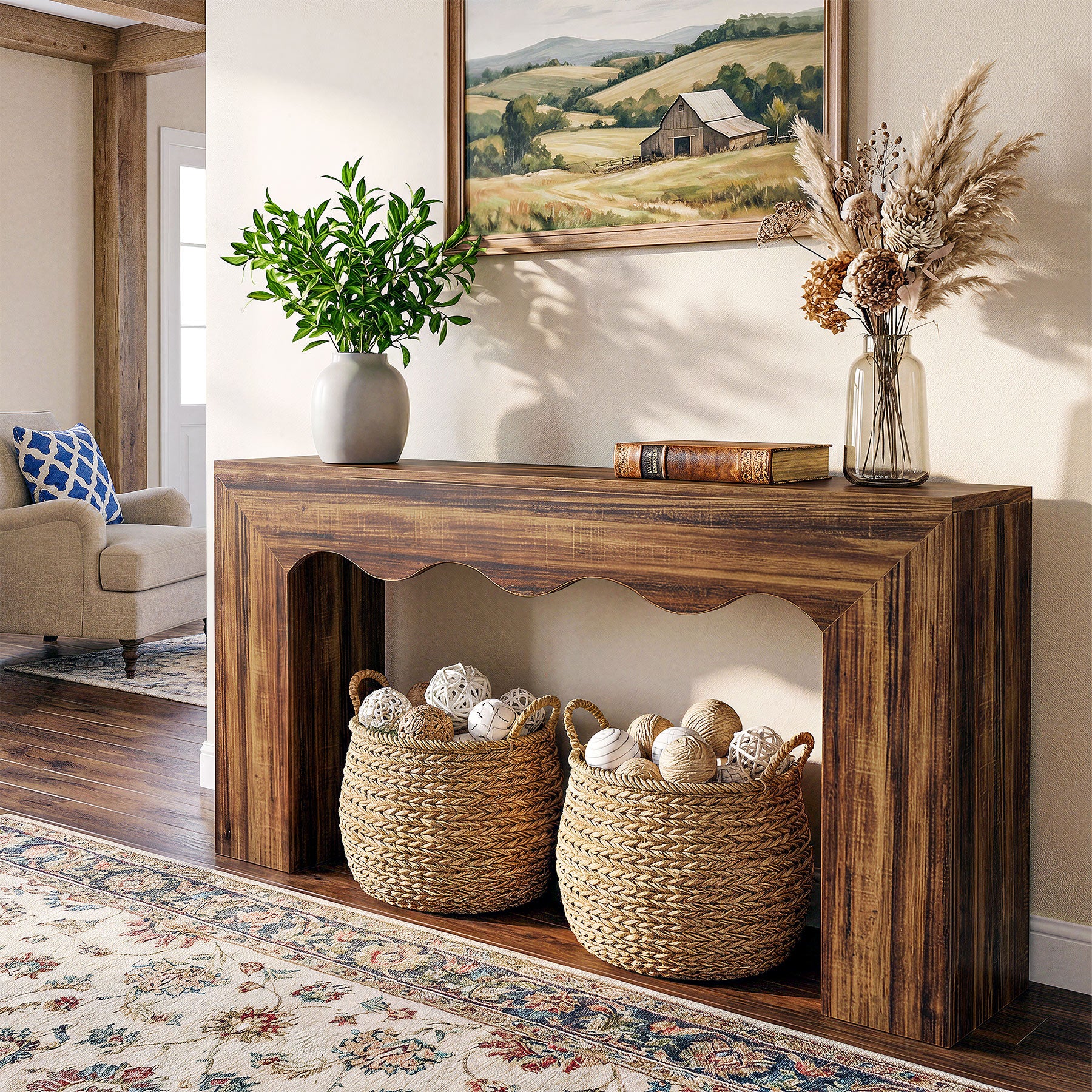 The Homestead Haven, 63" Narrow Farmhouse Console Table with Storage Base - Image 11