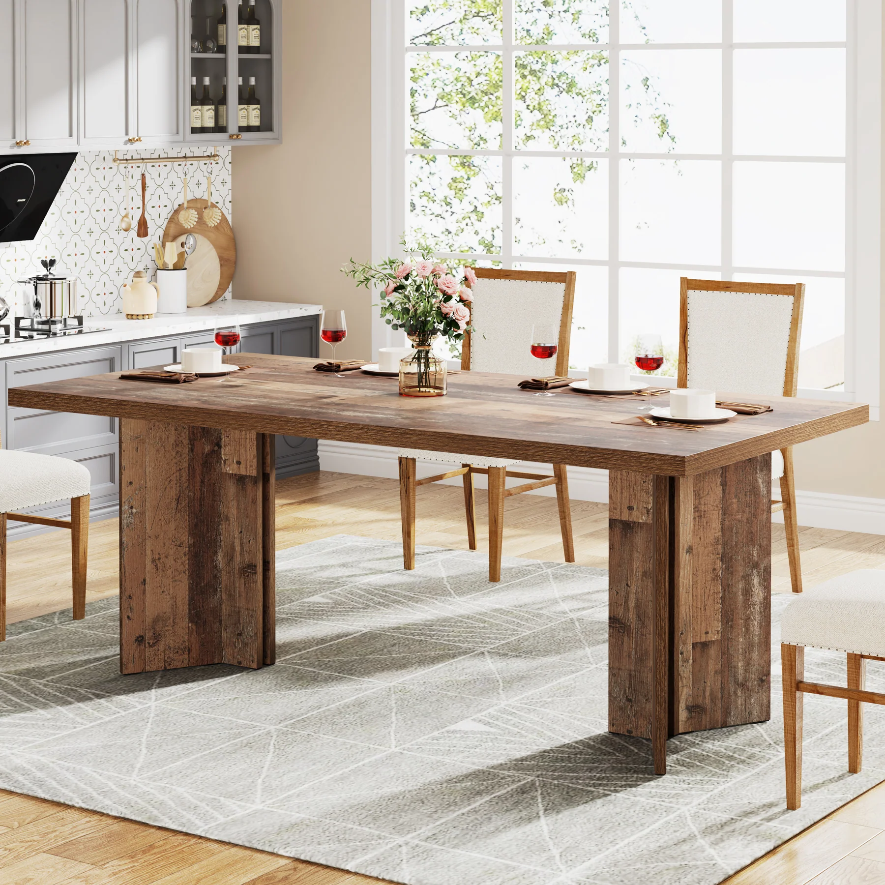 63" Farmhouse Dining Table, Kitchen Table with Large Tabletop for 4-6 - Image 11